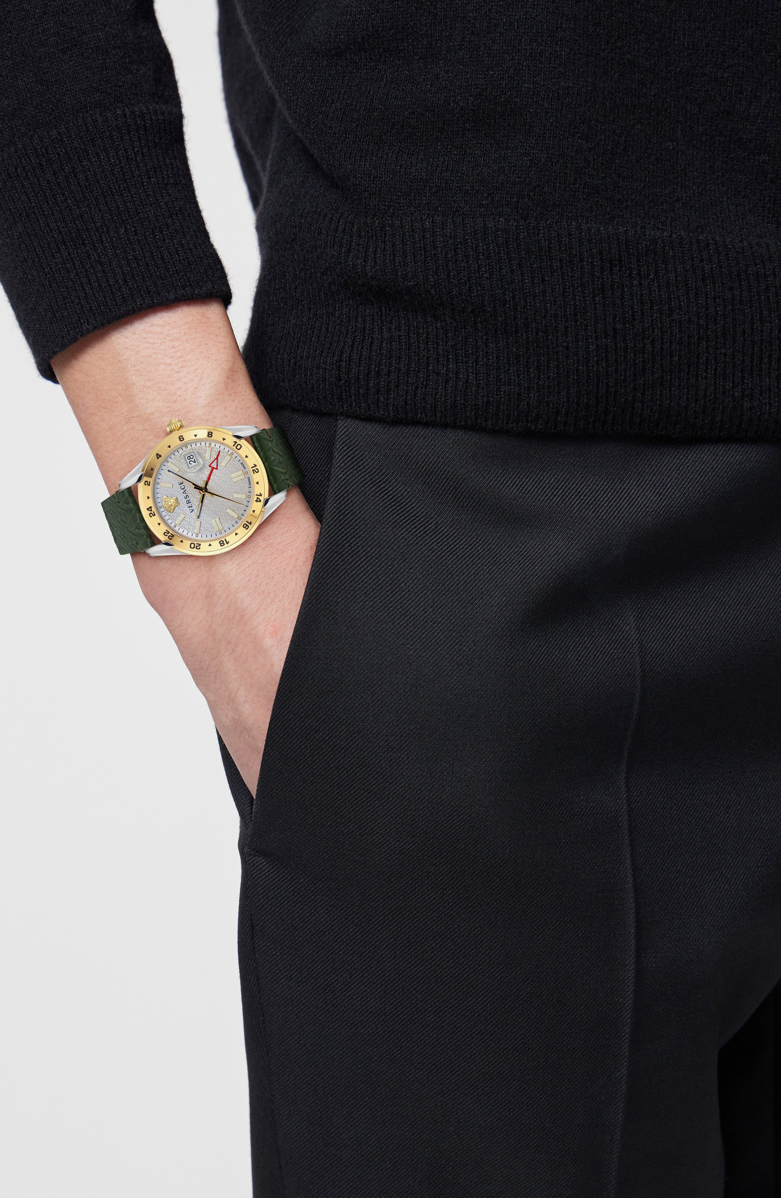 Versace Greca Time Leather Strap Watch, 41mm