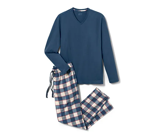 Pyjama mit Flanellhose, dunkelblau kariert
