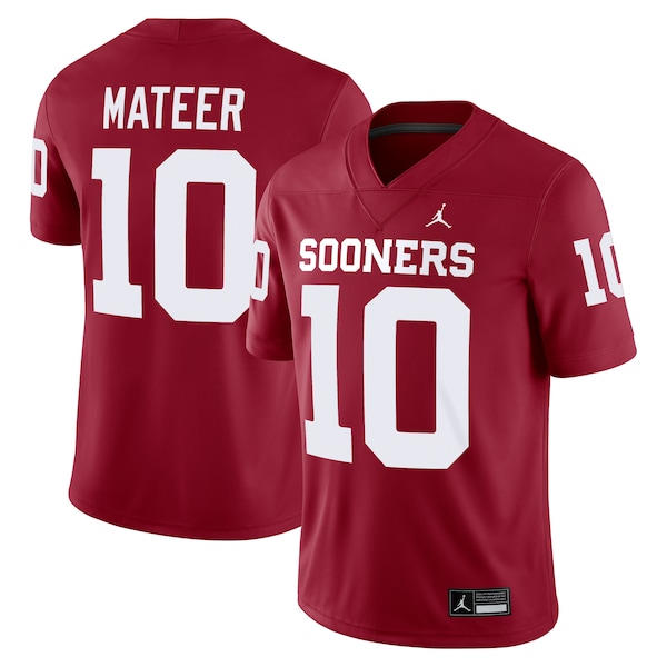 Men's Jordan Brand John Mateer Crimson Oklahoma Sooners Home  NIL Football Game Jersey