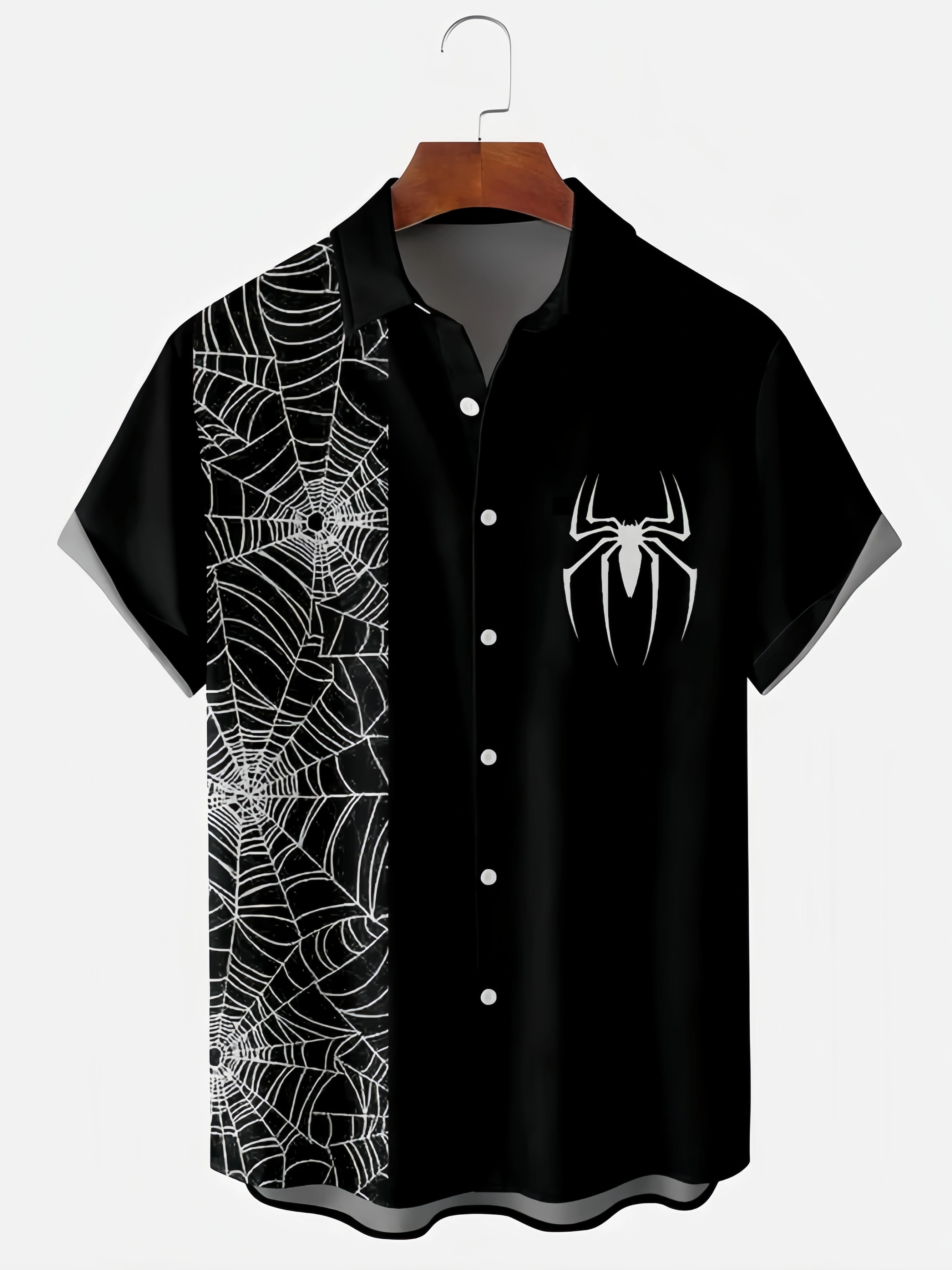 Mens Halloween Spider Print Front Buttons Soft Breathable Casual Hawaiian Shirt