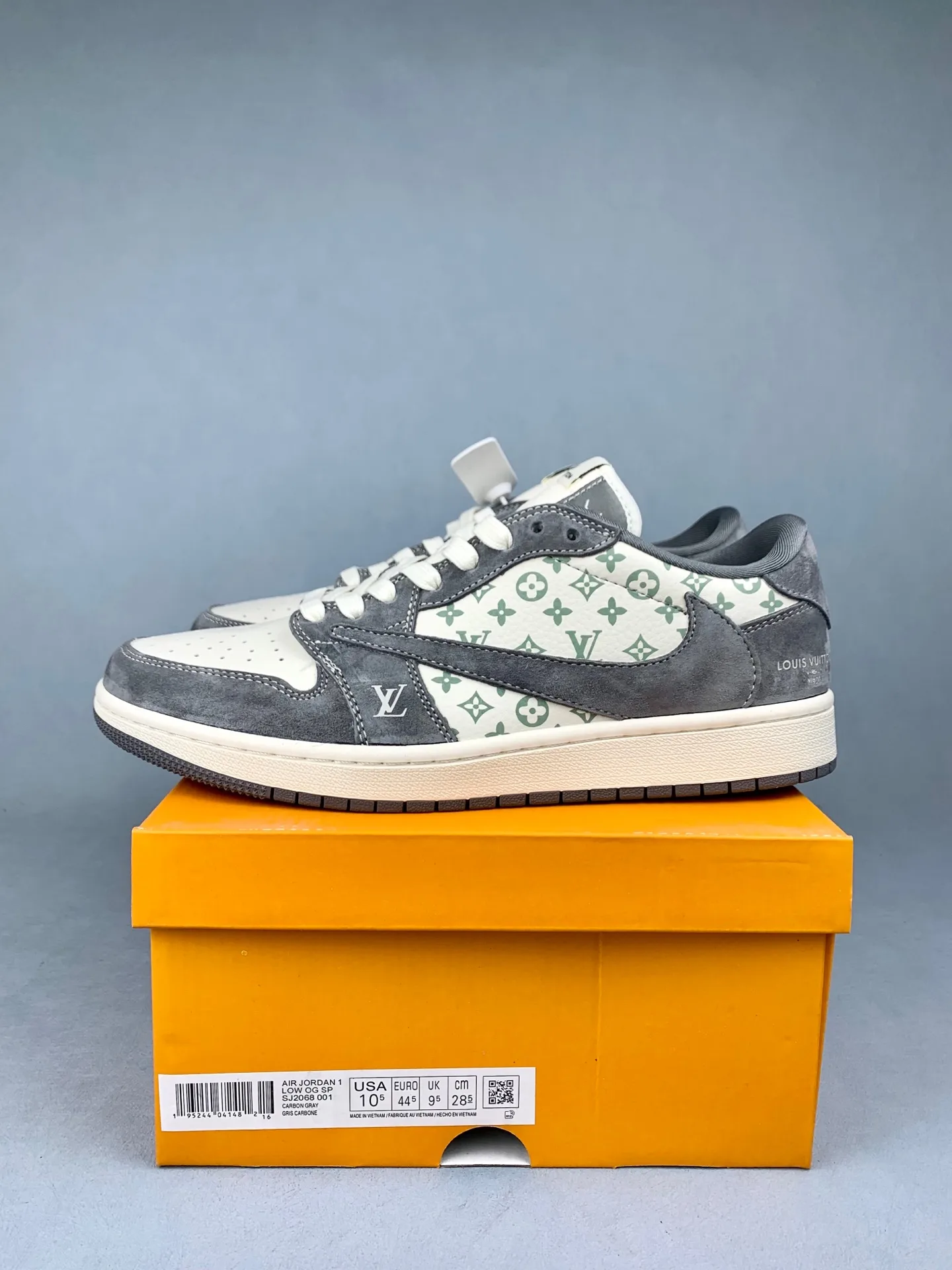 Louis Vuitton-Style Nike SB Dunk Low - White and Grey product photo from LabelPicks