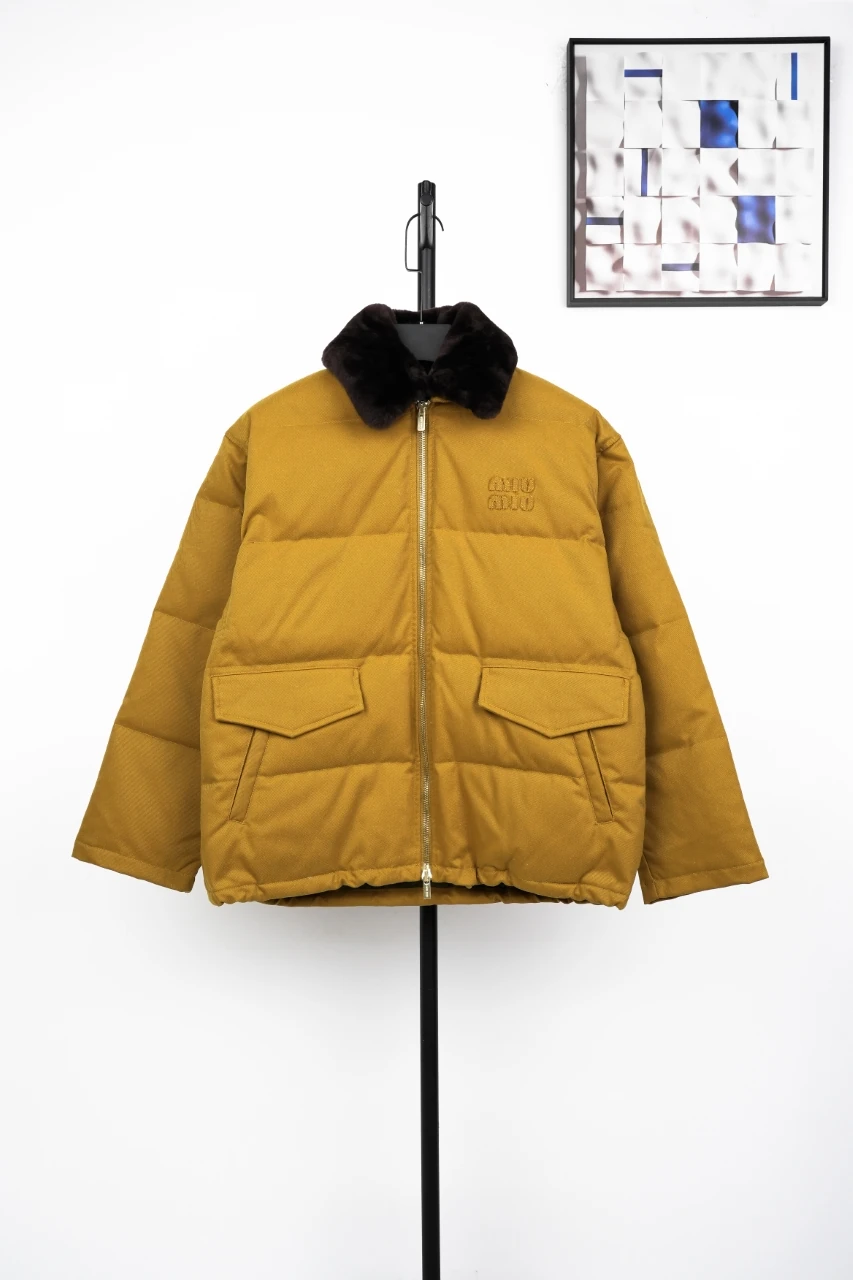 Miu Miu Golden Brown Collared Short Down Jacket product photo from LabelPicks