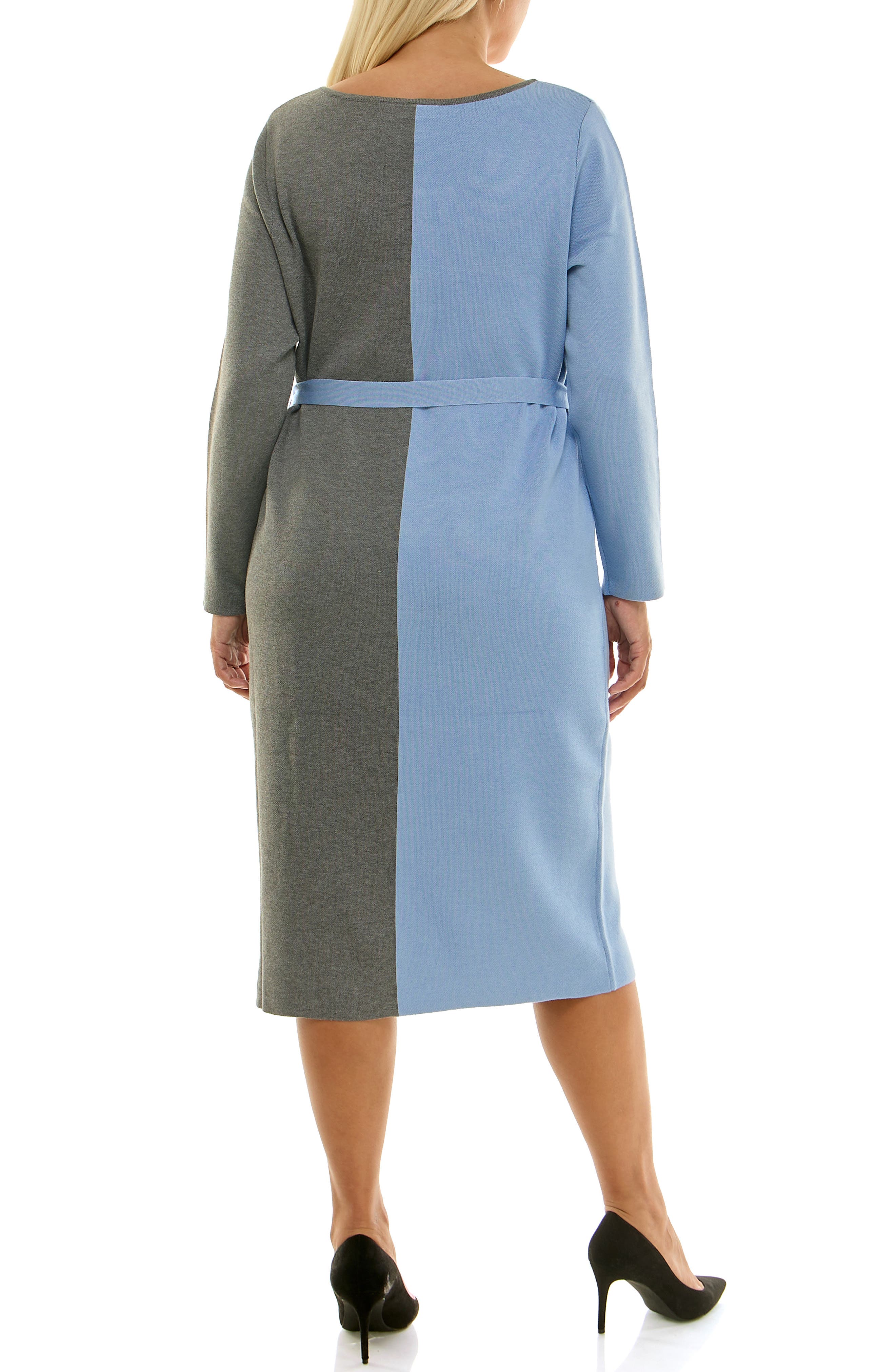Nina Leonard Boat Neck Long Sleeve Colorblock Sweater Dress
