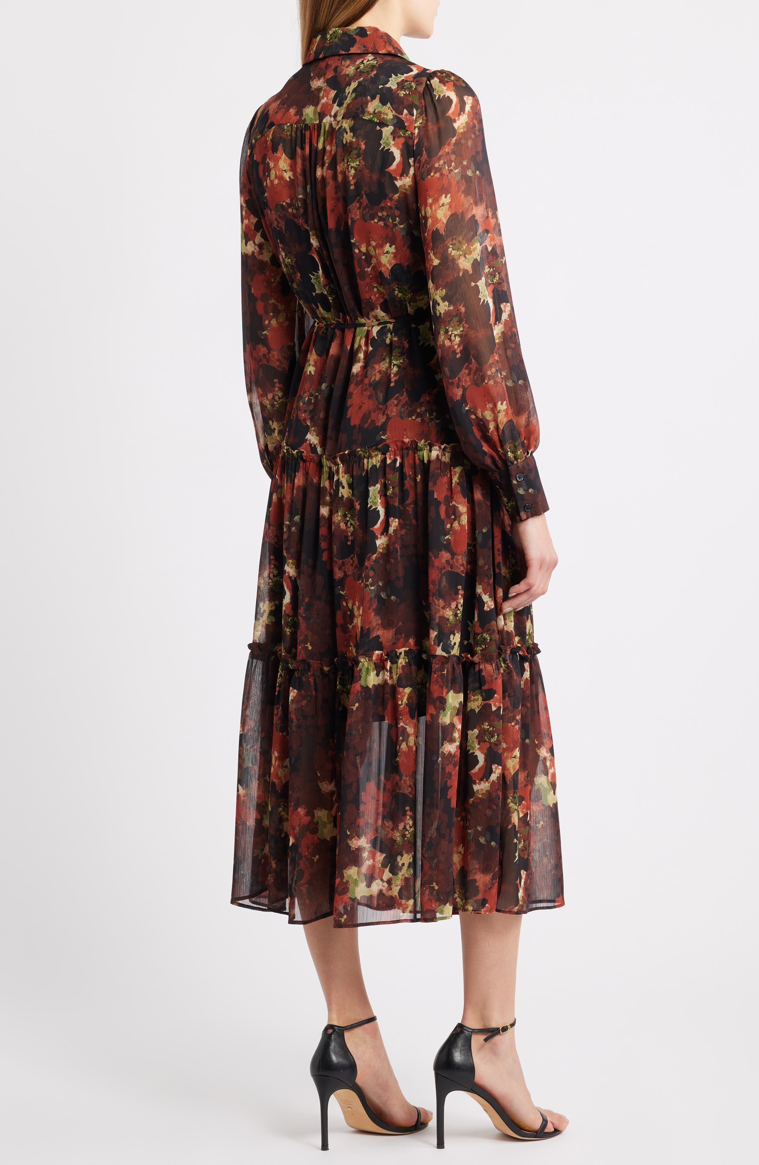 Julia Jordan Floral Long Sleeve Tiered Chiffon Shirtdress