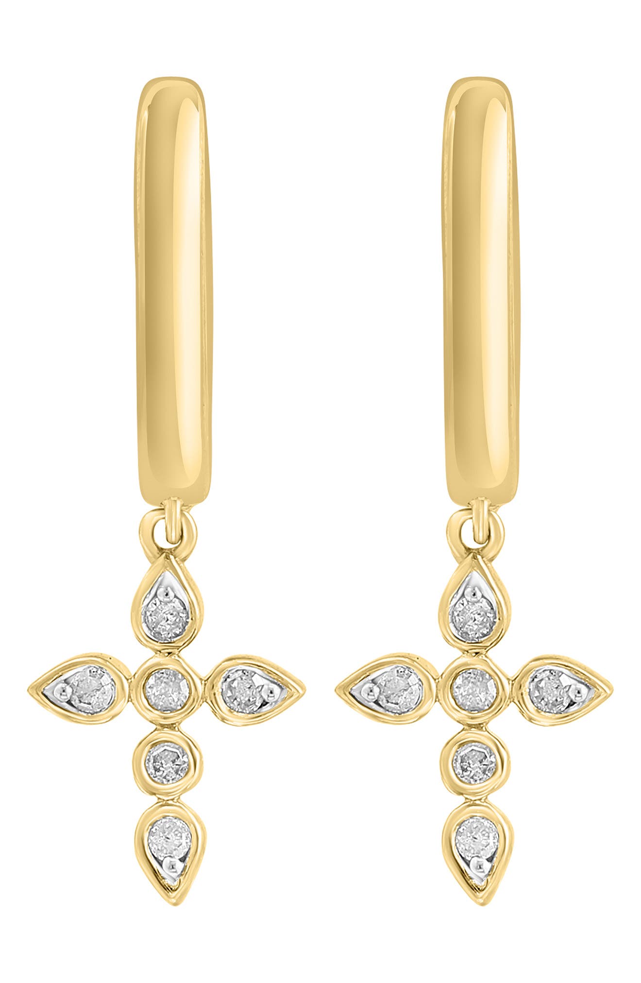 EFFY 14K Gold Plated Sterling Silver Diamond Cross Drop Huggie Hoop Earrings - 0.06ct.
