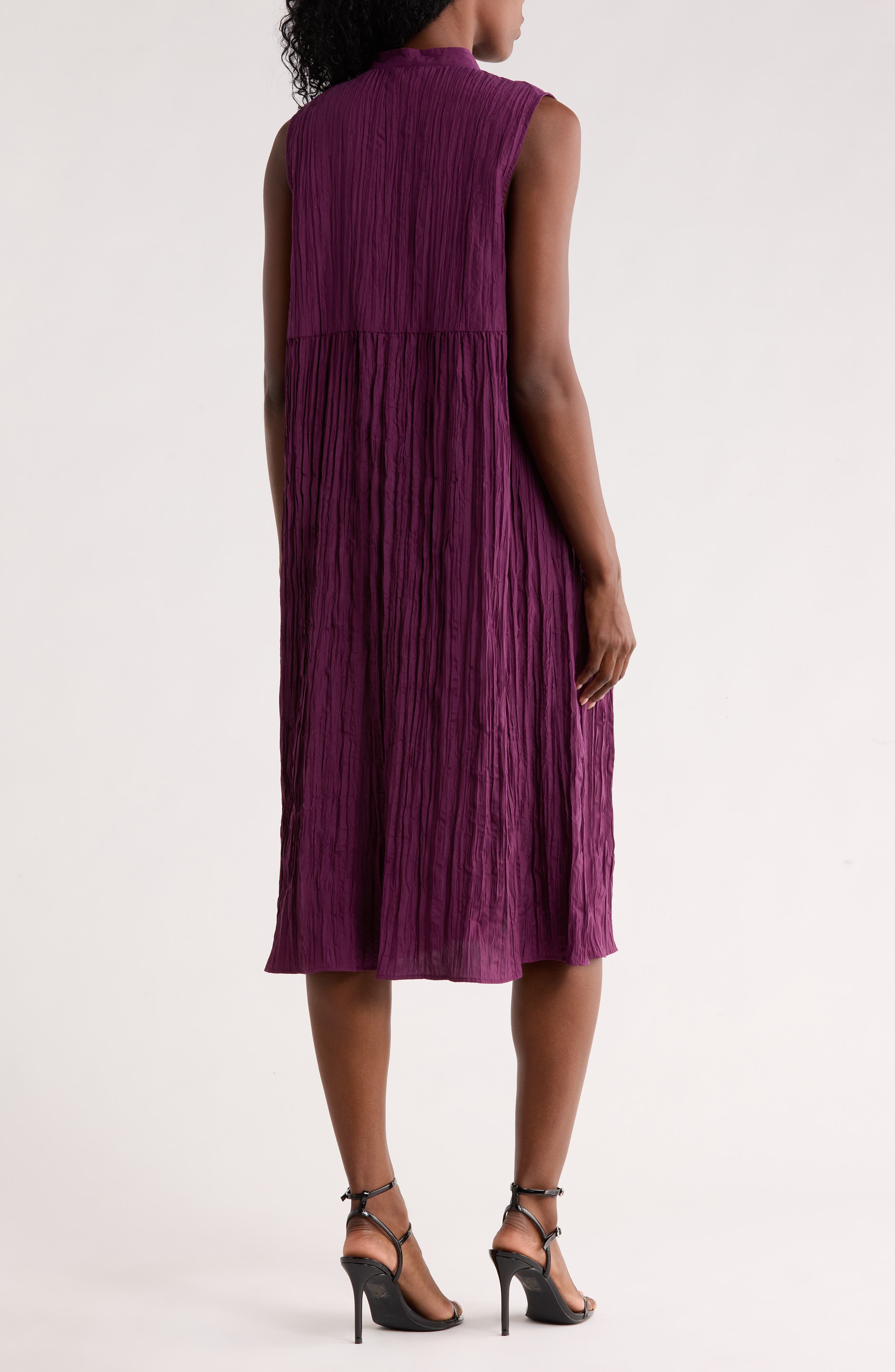 Eileen Fisher Sleeveless Crinkled Silk Shirtdress