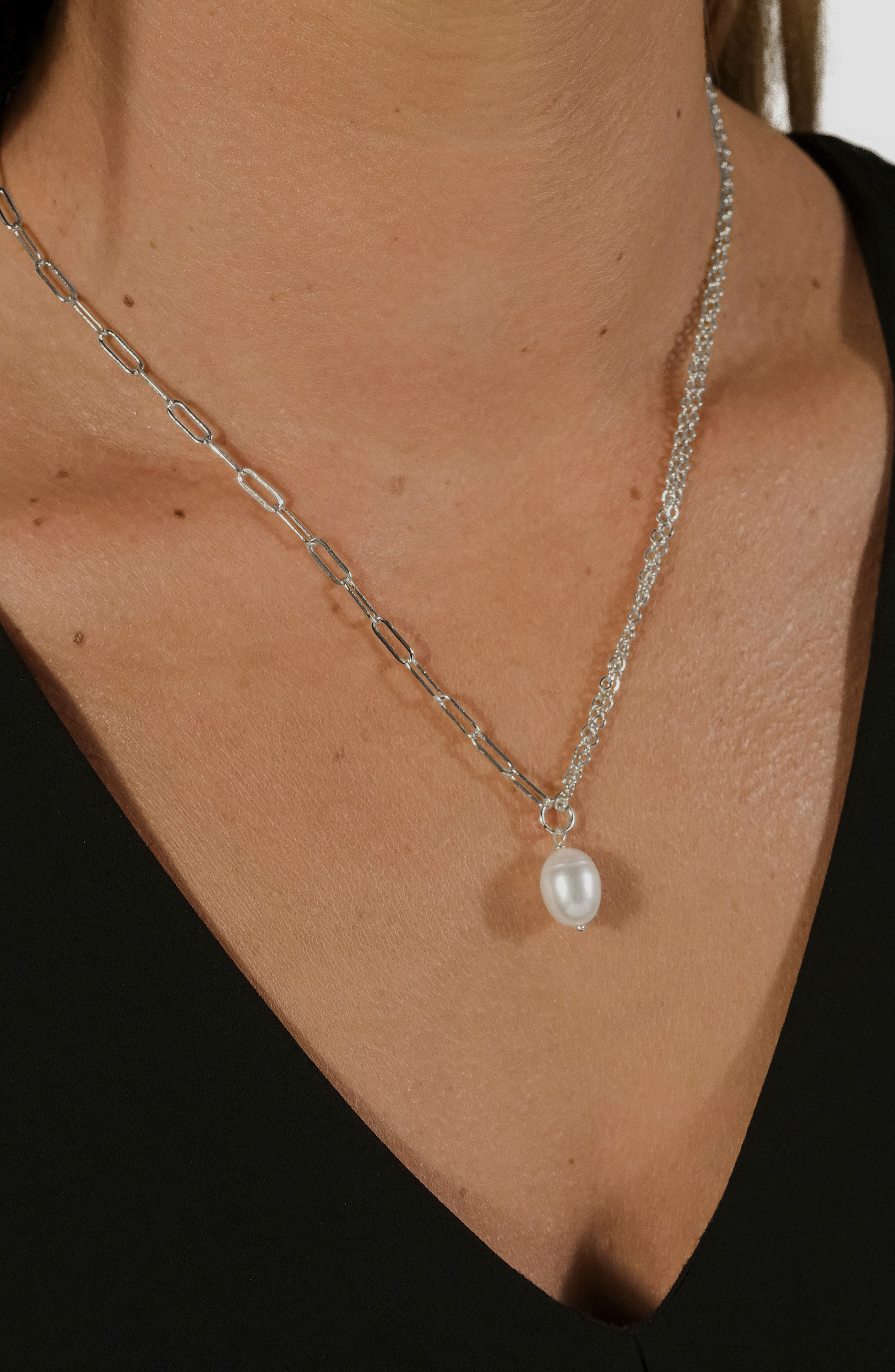 Sterling Forever River Pearl Mixed Chain Necklace