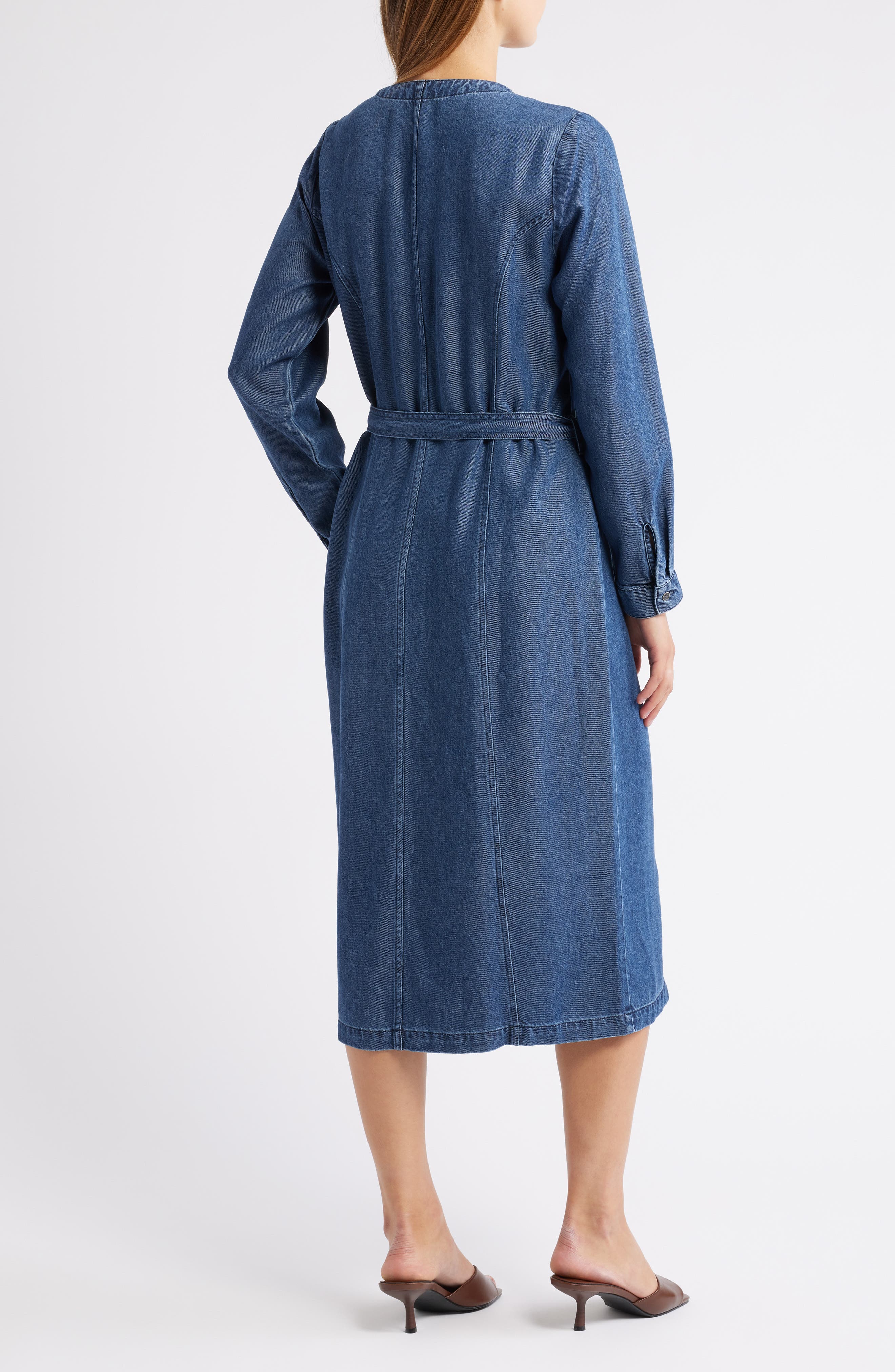 Cloth & Stone Long Sleeve Belted Denim Midi Dress