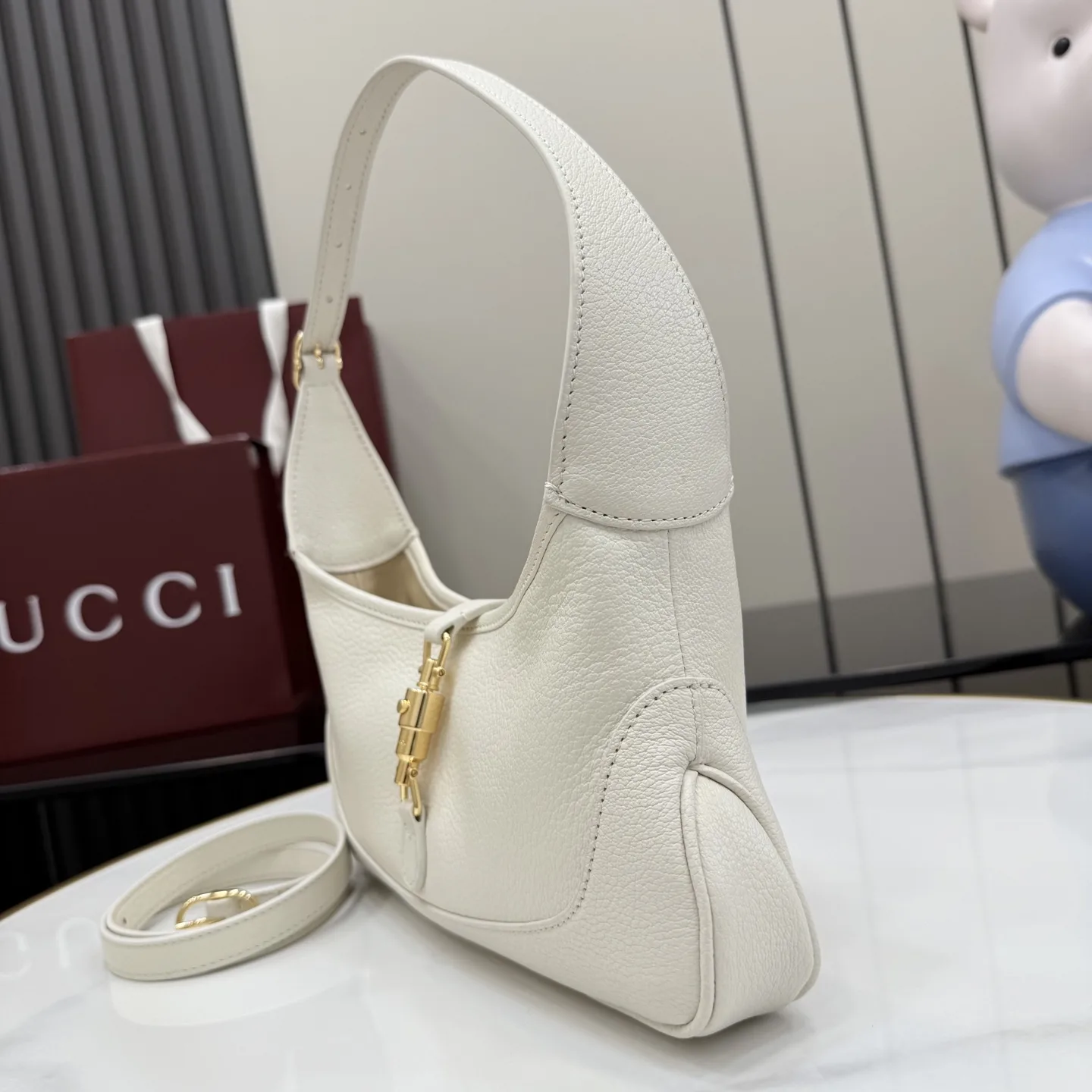 Gucci Jackie White Grained Leather Shoulder Bag product photo from LabelPicks