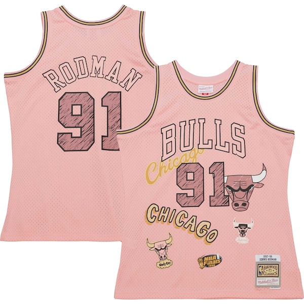 Dennis Rodman Chicago Bulls  1997/98 Swingman Sidewalk Sketch Jersey - Pink