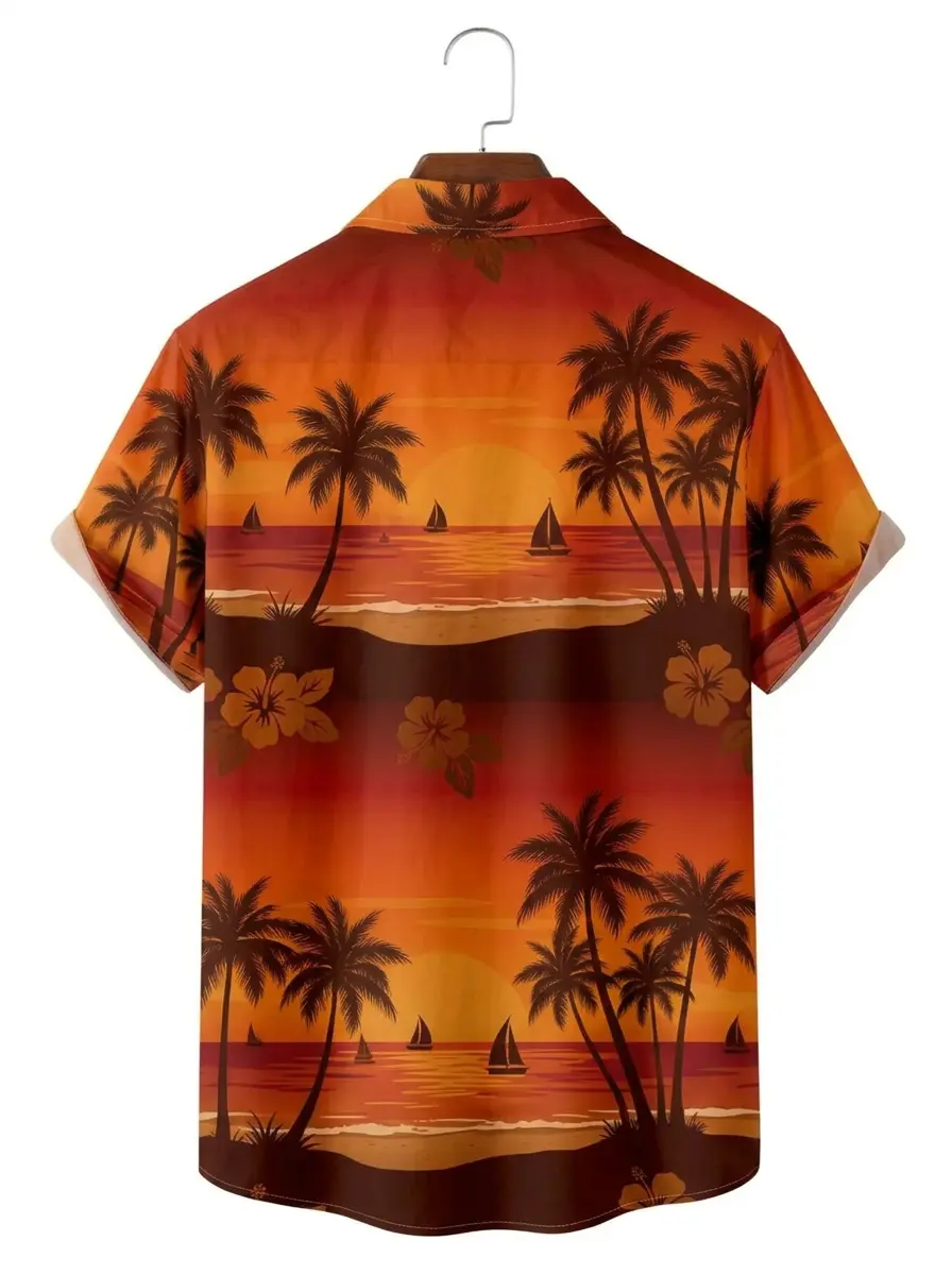 Men's printed shirts Orange Sunset Palm Tree Aloha Shirt