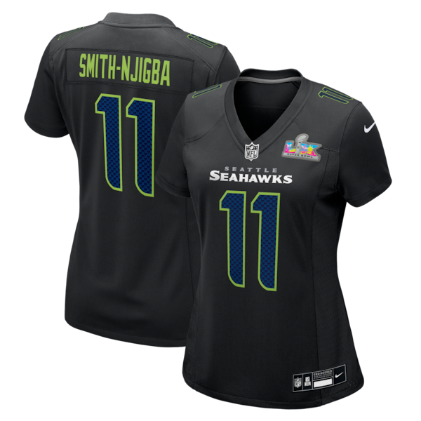 Women's Seattle Seahawks Jaxon Smith-Njigba Nike Black Super Bowl LX Patch Carbon Fashion Game Jersey/White