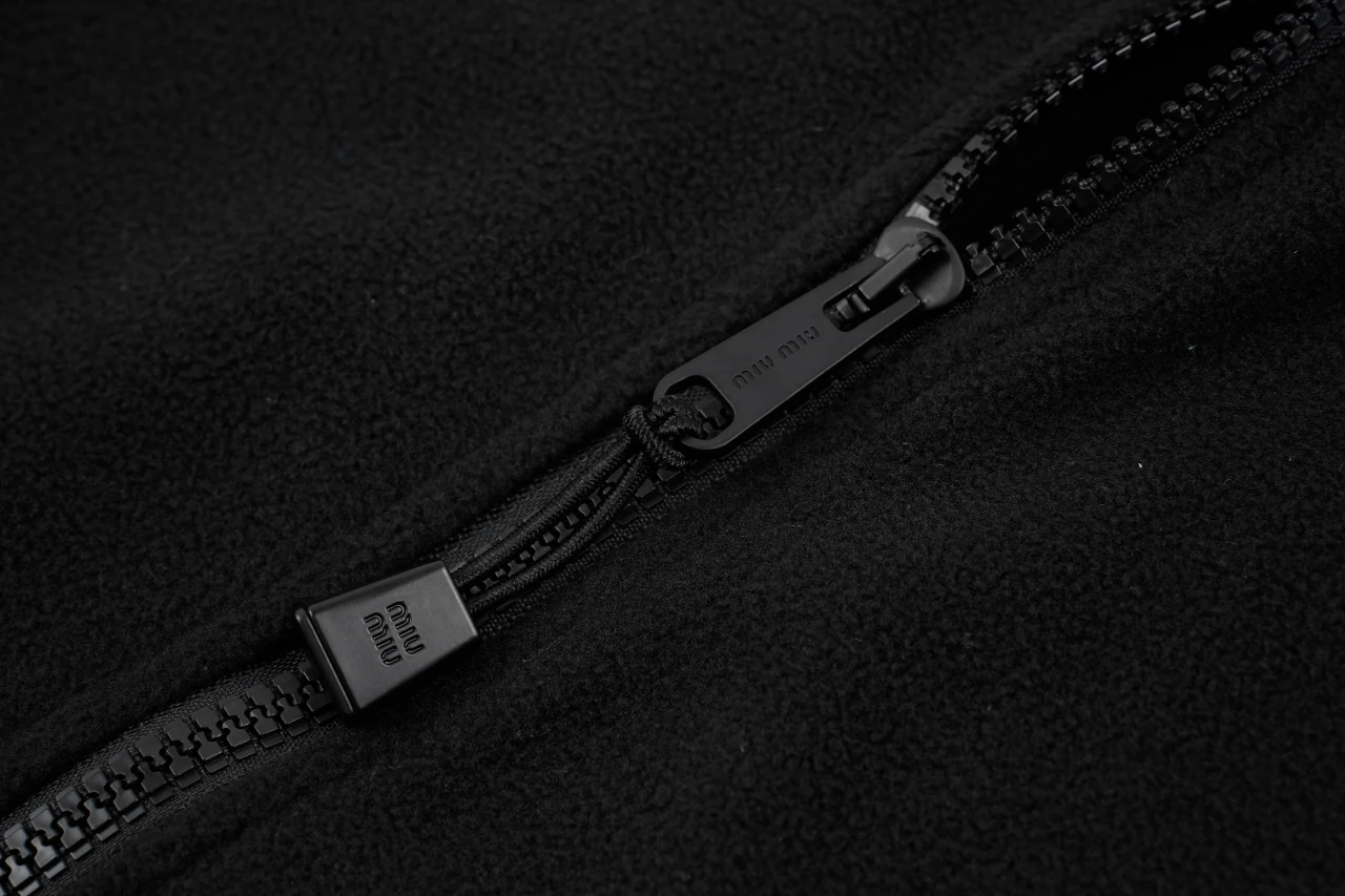 Miu Miu Black Embroidered Fleece Hooded Jacket product photo from LabelPicks
