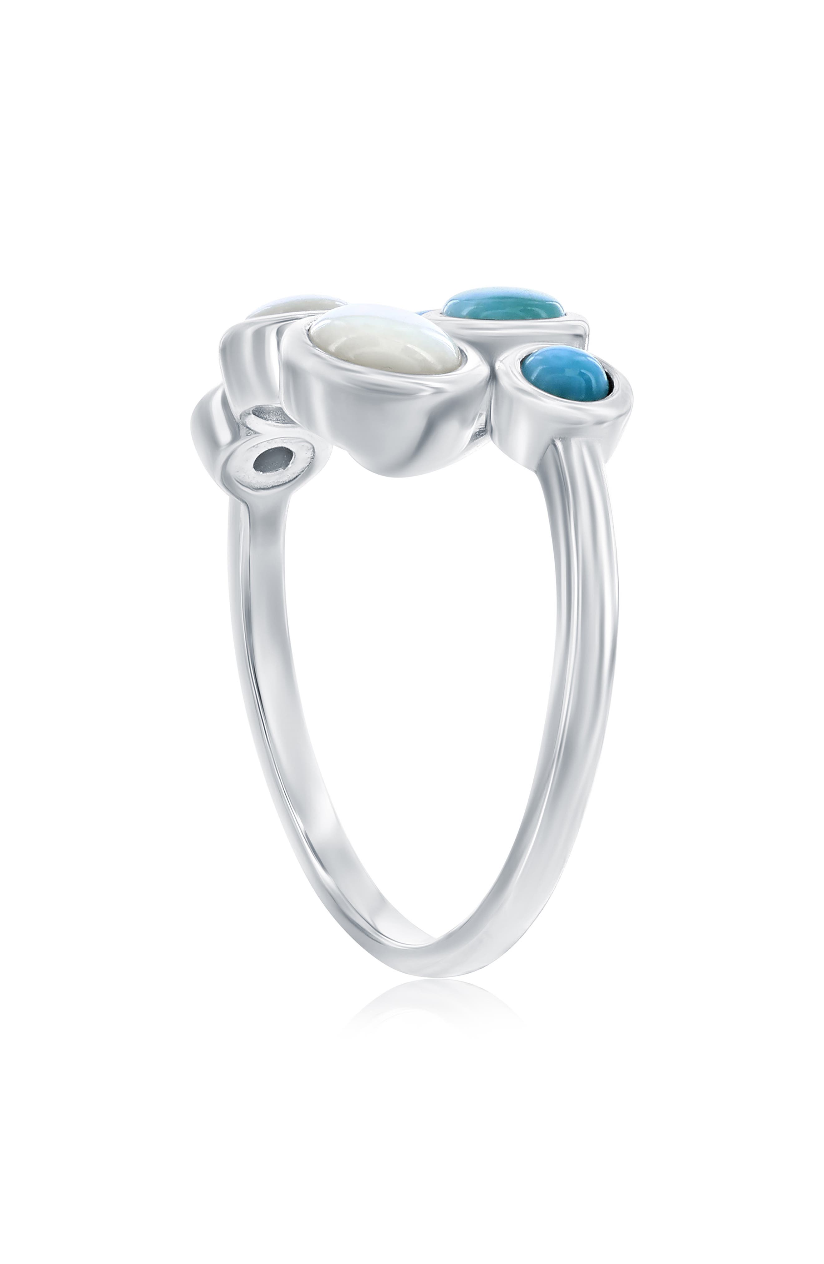 SIMONA Sterling Silver Mother-of-Pearl & Larimar Ring
