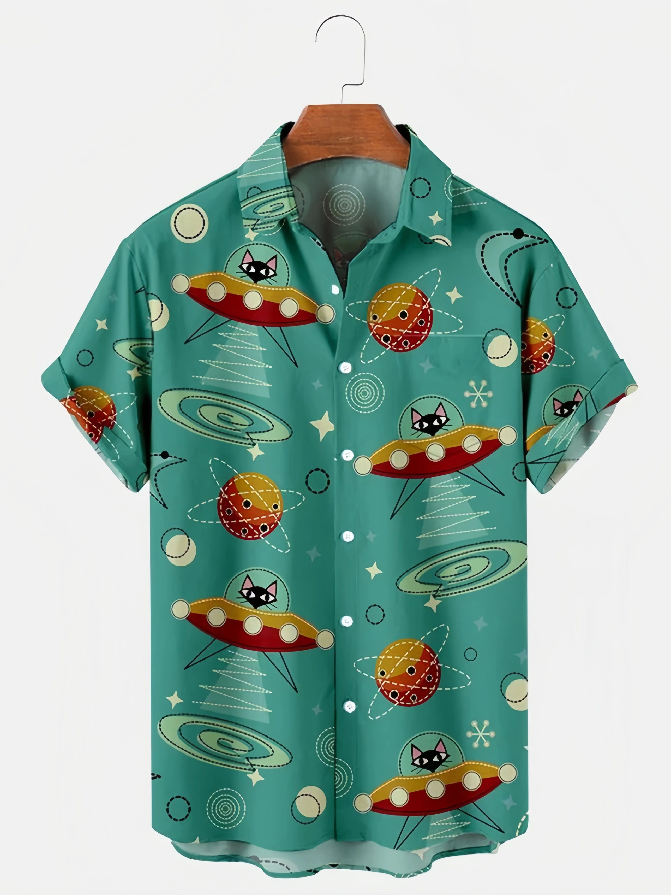 Cosmic Cat Casual Short-Sleeved Shirt