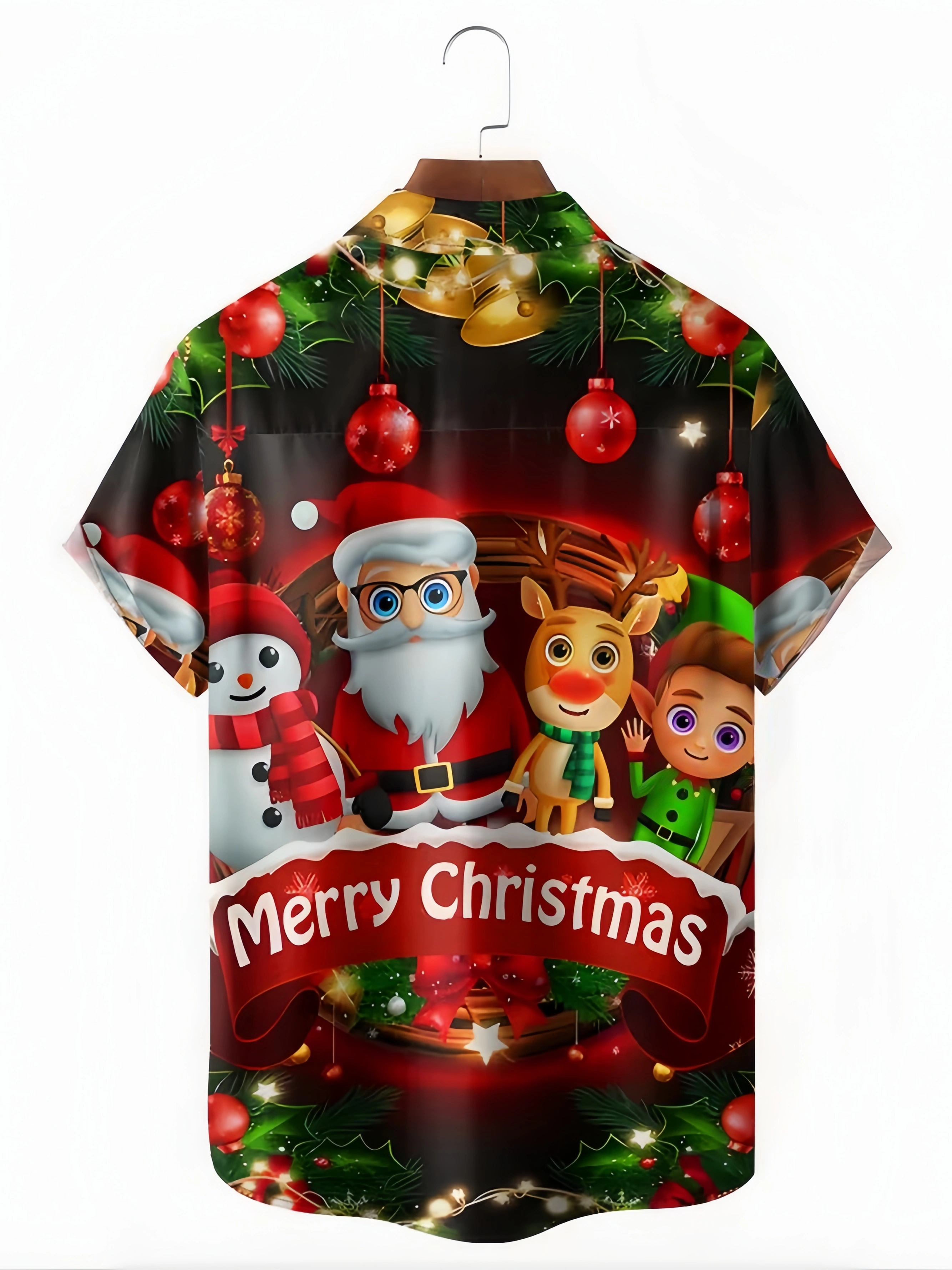 Christmas Chest Pocket Short Sleeve Hawaiian Shirt