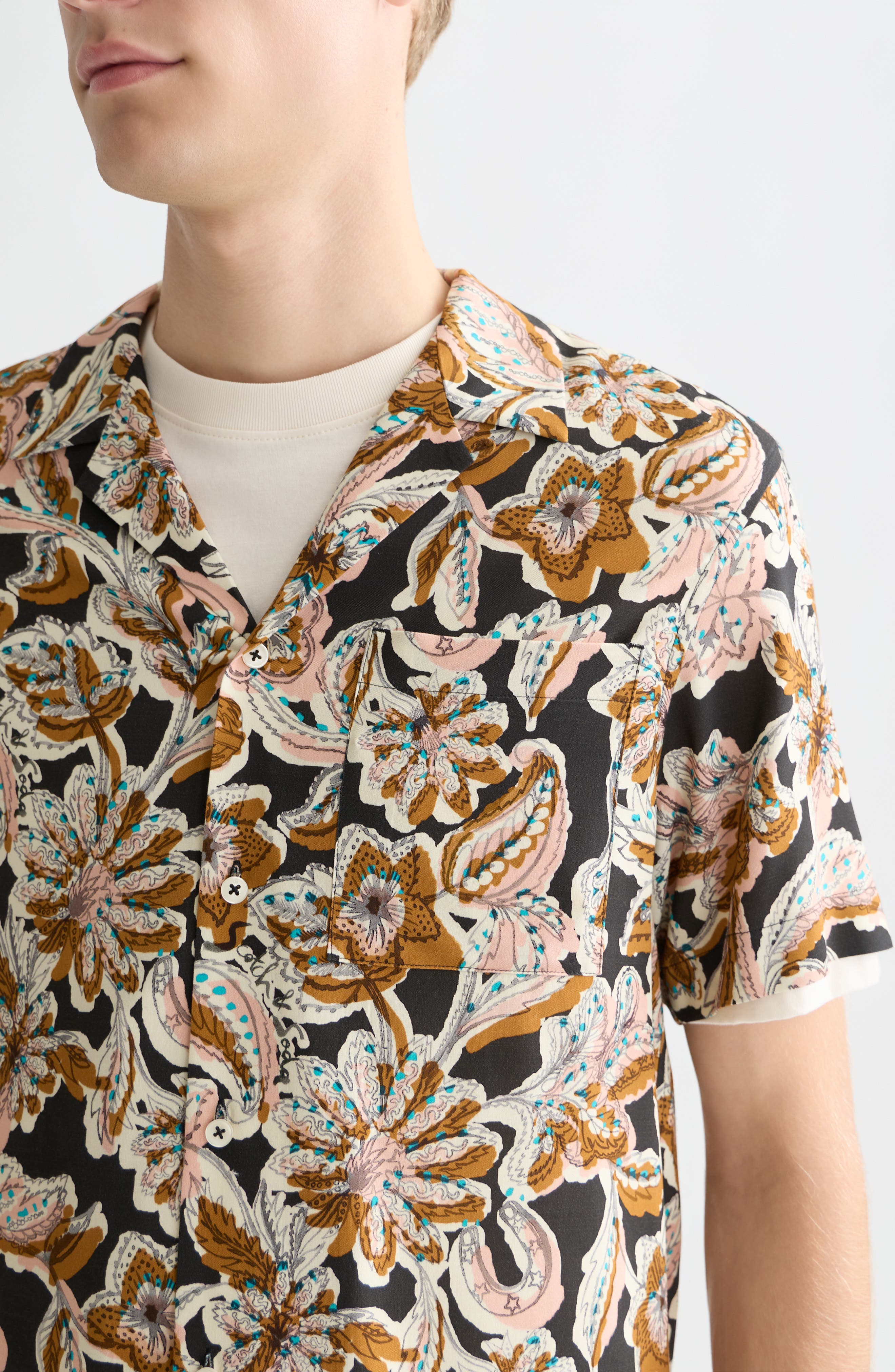Scotch & Soda Relaxed Fit Print Short Sleeve Button-Up Shirt