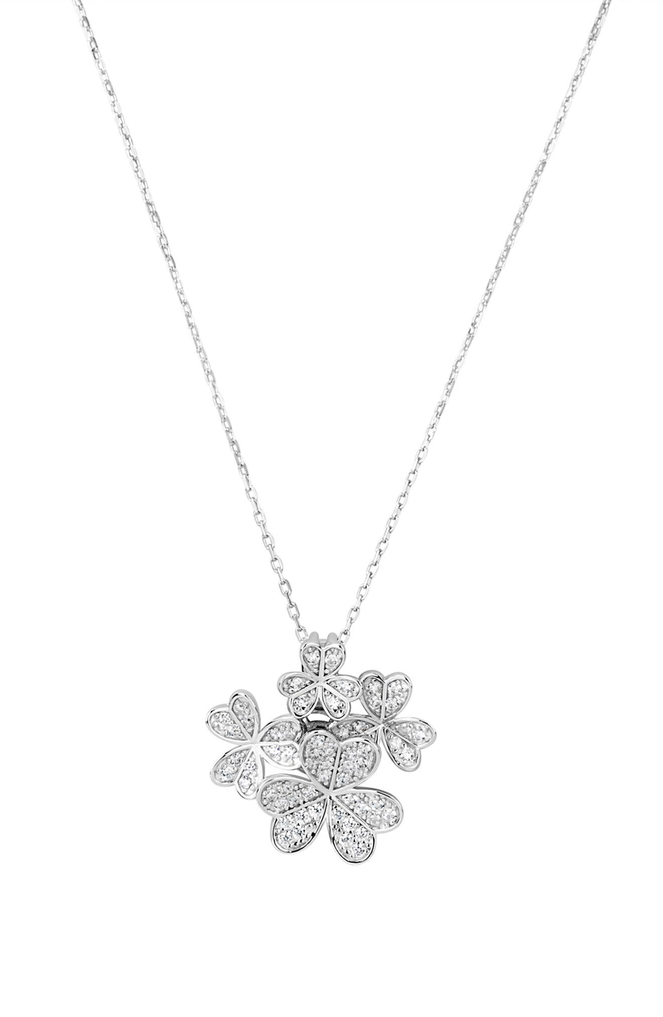 SUZY LEVIAN Sterling Silver Cubic Zirconia Flower Cluster Pendant Necklace