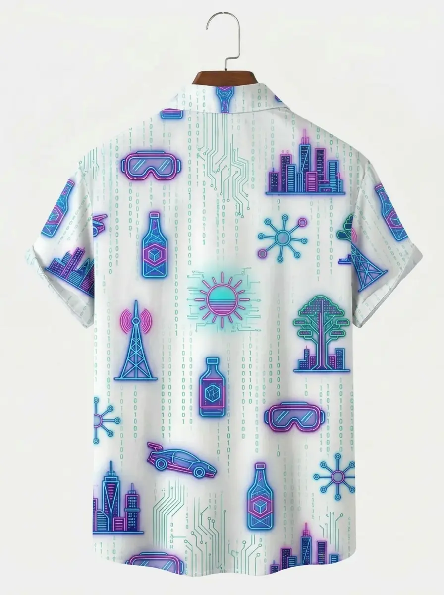 Men's printed shirts Neon Tech City Scape Aloha Shirt