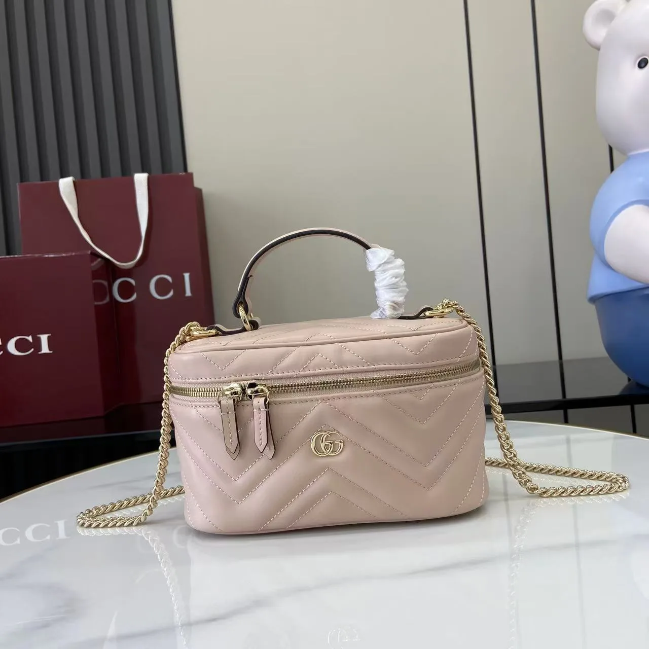 Gucci Marmont Pink GG Supreme Canvas Top Handle Bag product photo from LabelPicks