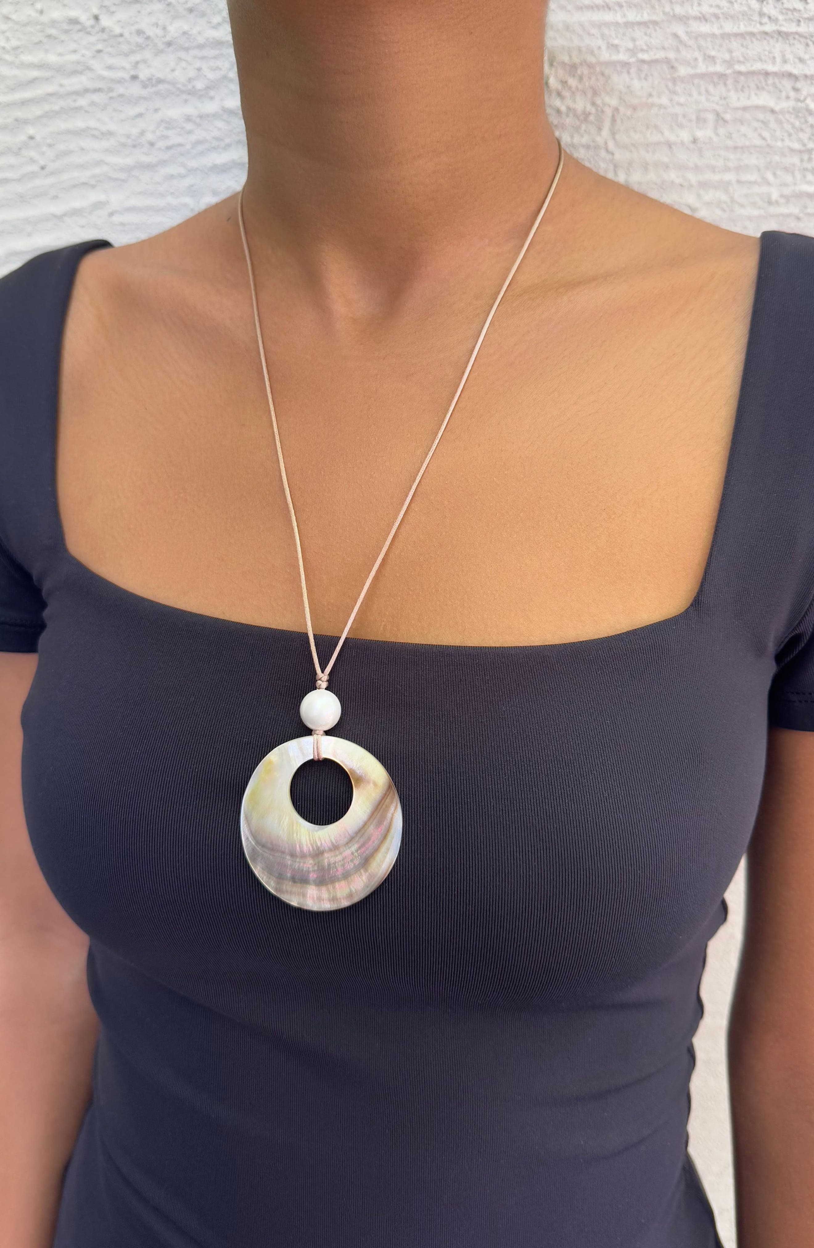 Adornia Shell & Faux Pearl Pendant Necklace