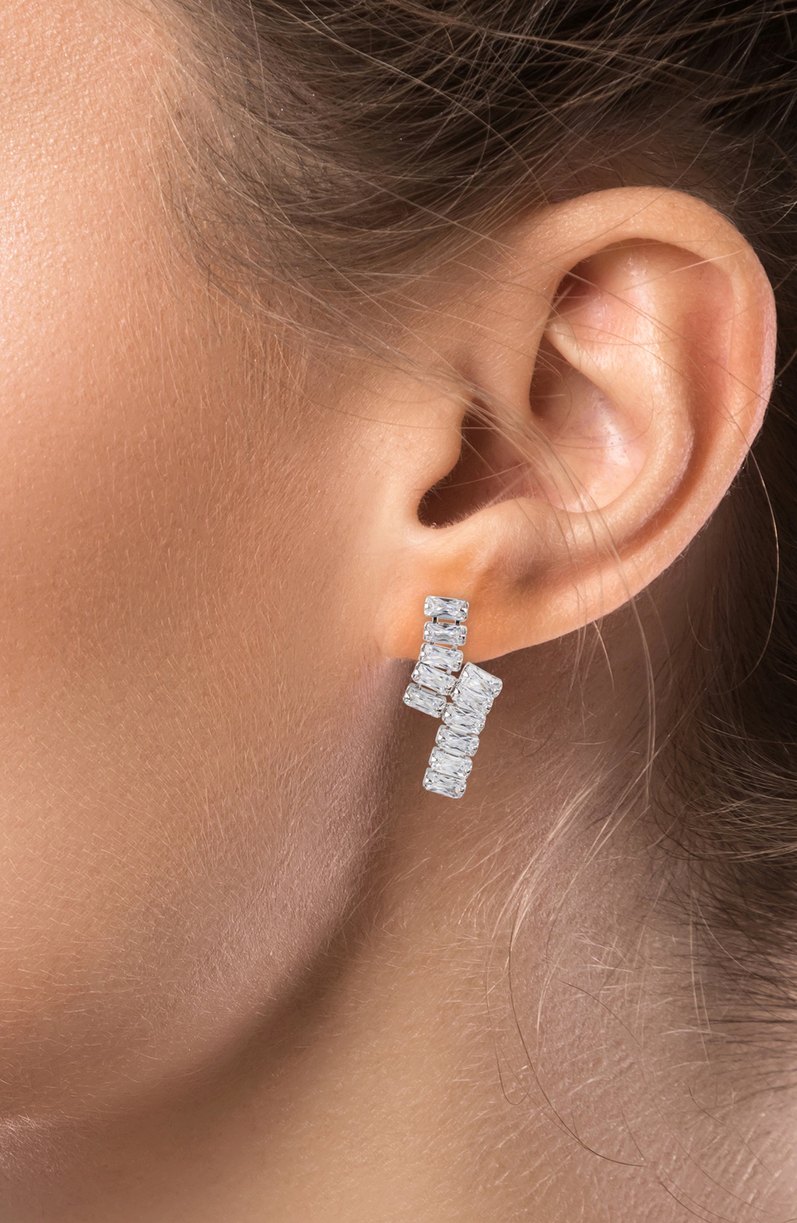 CZ by Kenneth Jay Lane Baguette Cubic Zirconia Double Bar Drop Earrings