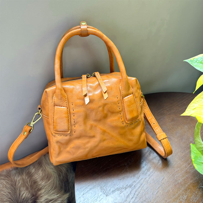 Orange Cognac Mini Crossbody Tote