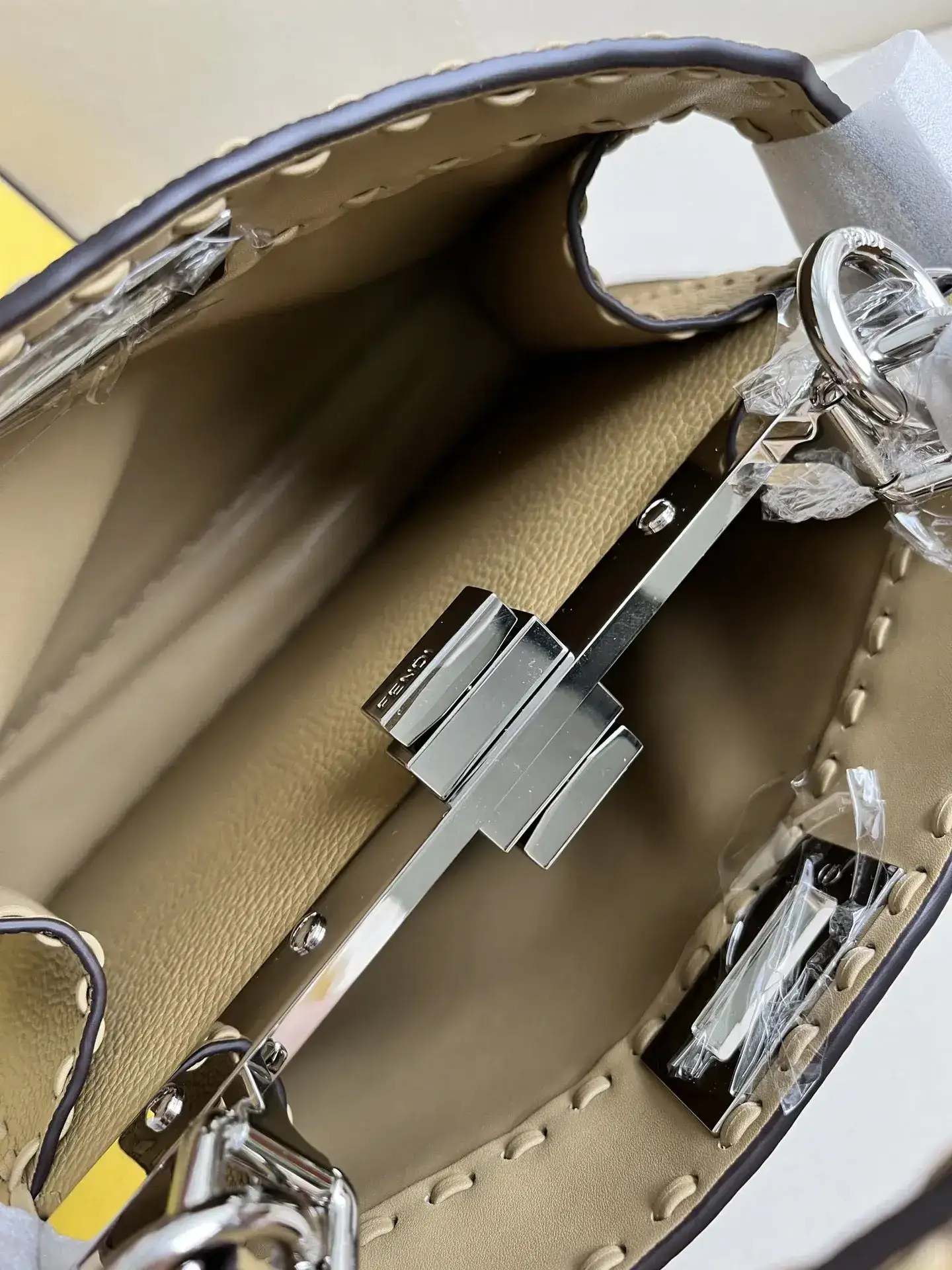 Fendi Peekaboo Beige Grained Leather Shoulder Bag product photo from LabelPicks