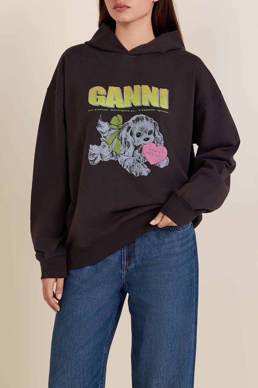 GANNI סווטשירט קפוצ'ון כותנה