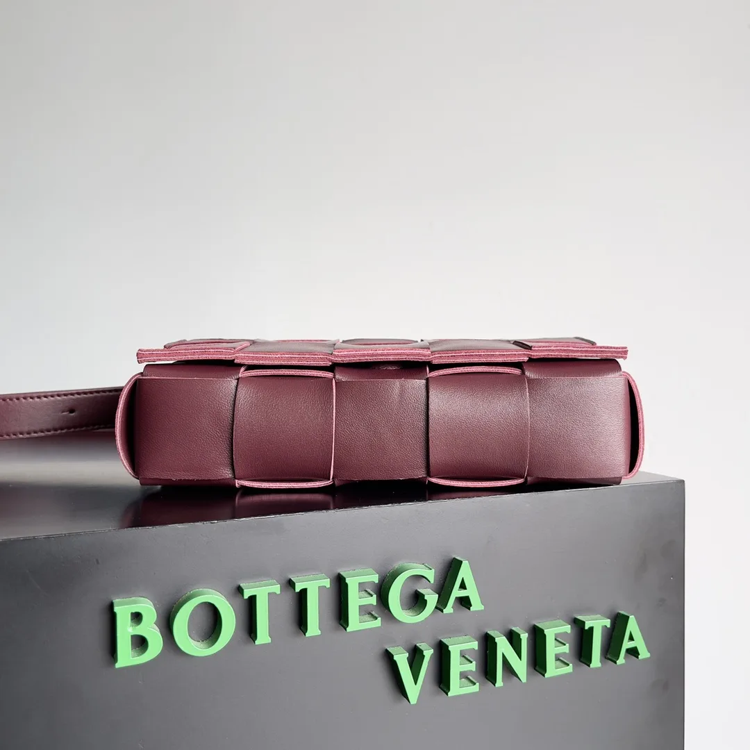 Bottega Veneta Cassette Burgundy Intrecciato Woven Leather Shoulder Bag product photo from LabelPicks