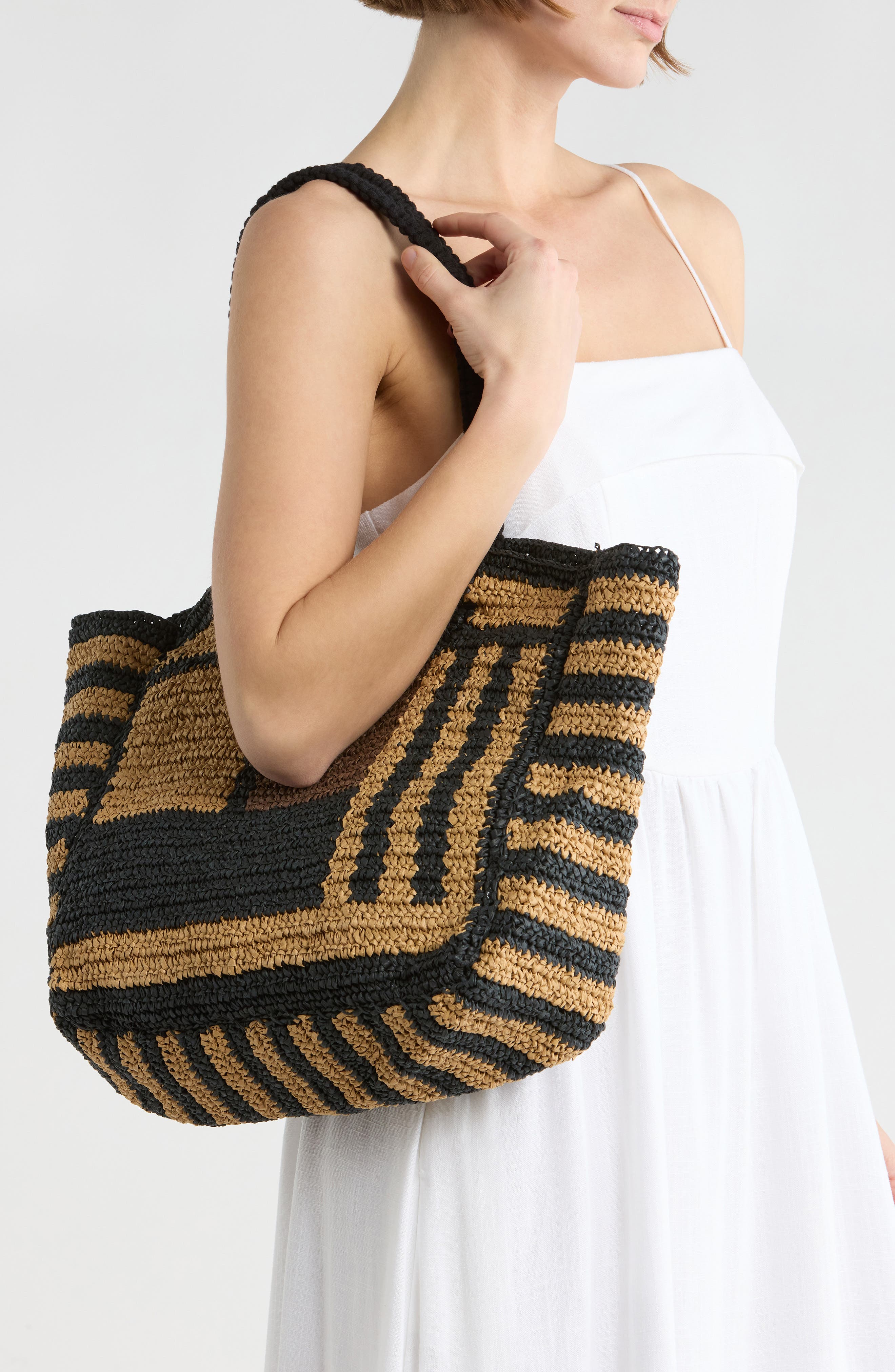 Collection XIIX Stripe Raffia Tote Bag