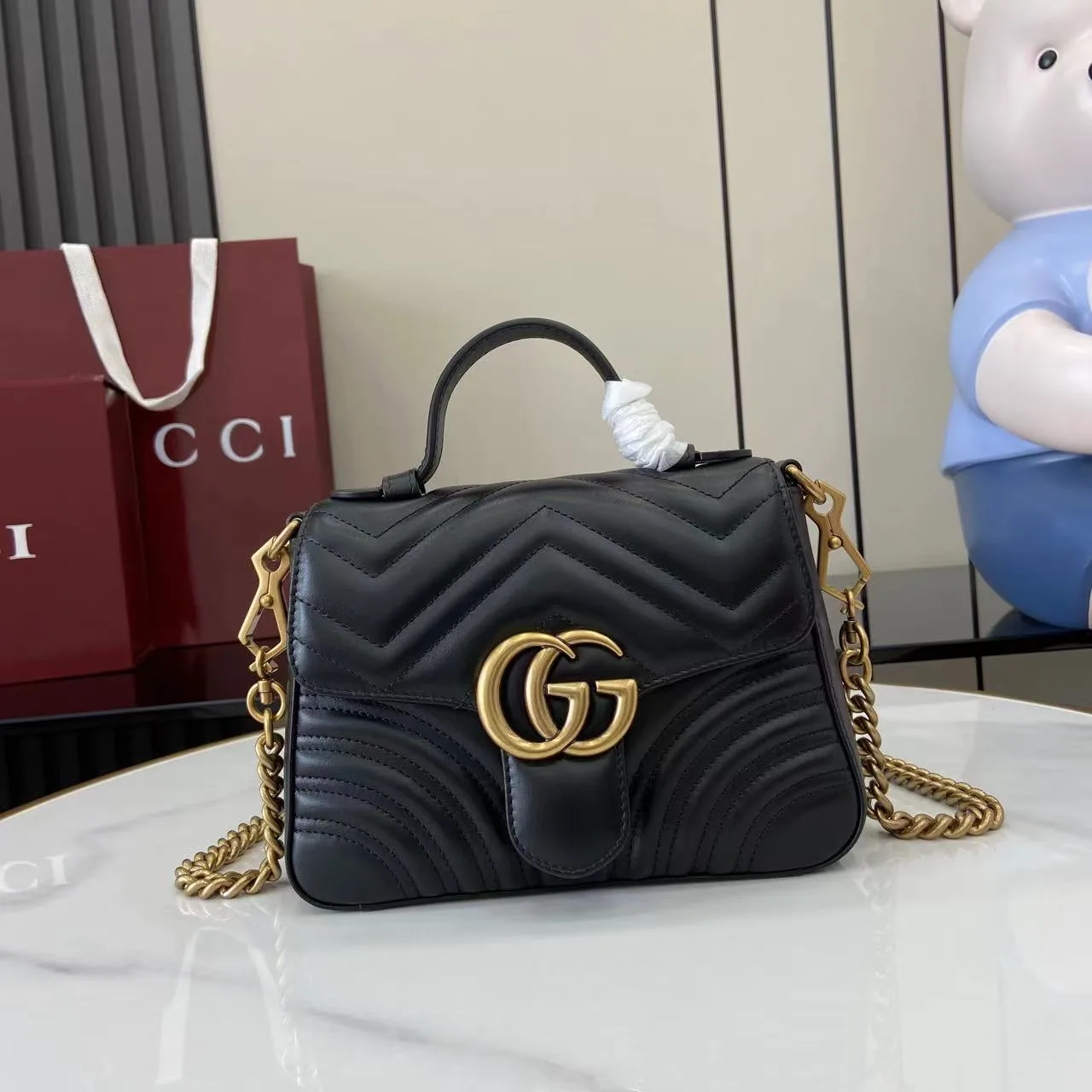Gucci Marmont Black GG Supreme Canvas Top Handle Bag product photo from LabelPicks