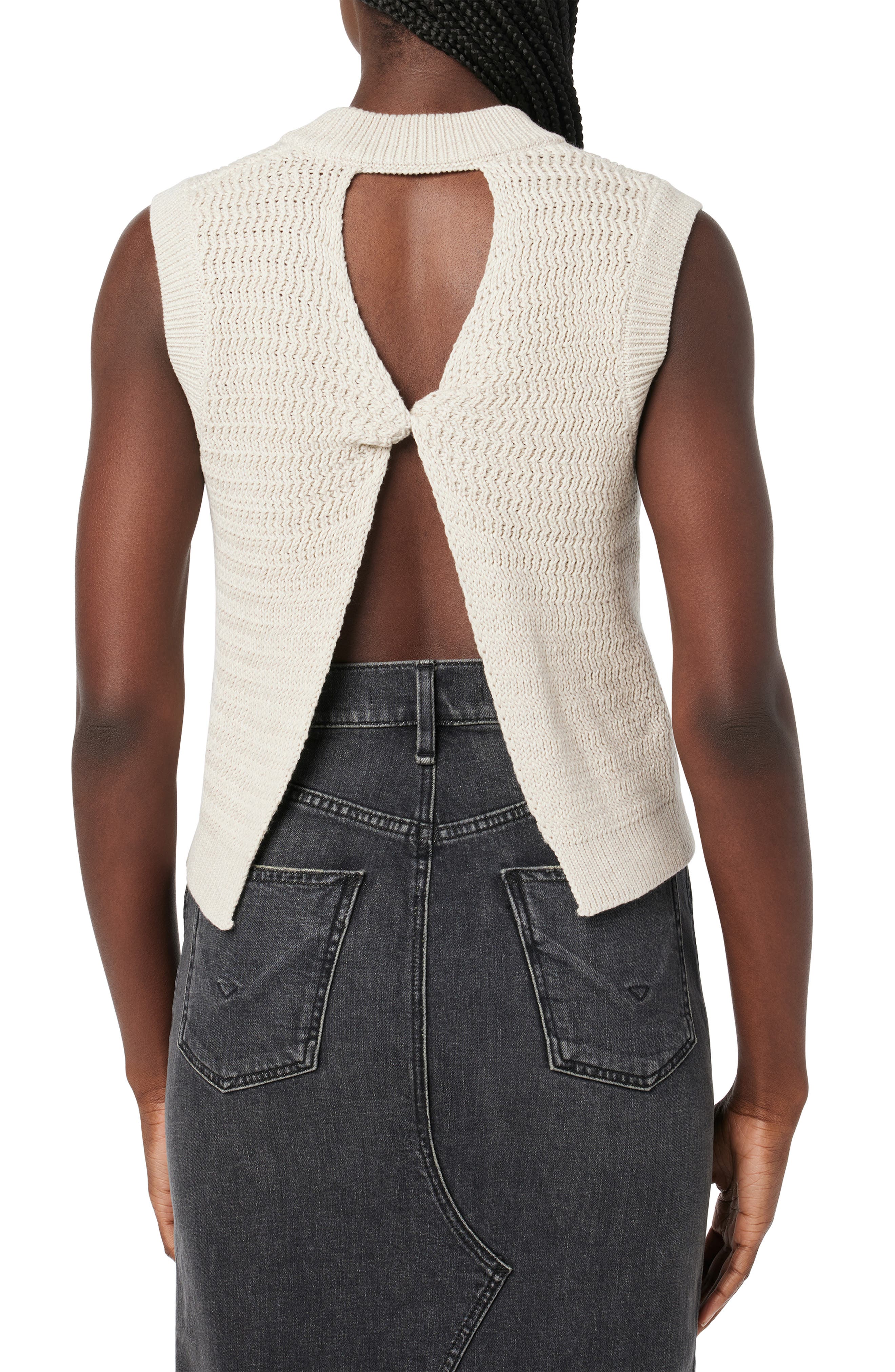 Hudson Jeans V-Neck Twist Back Sleeveless Sweater