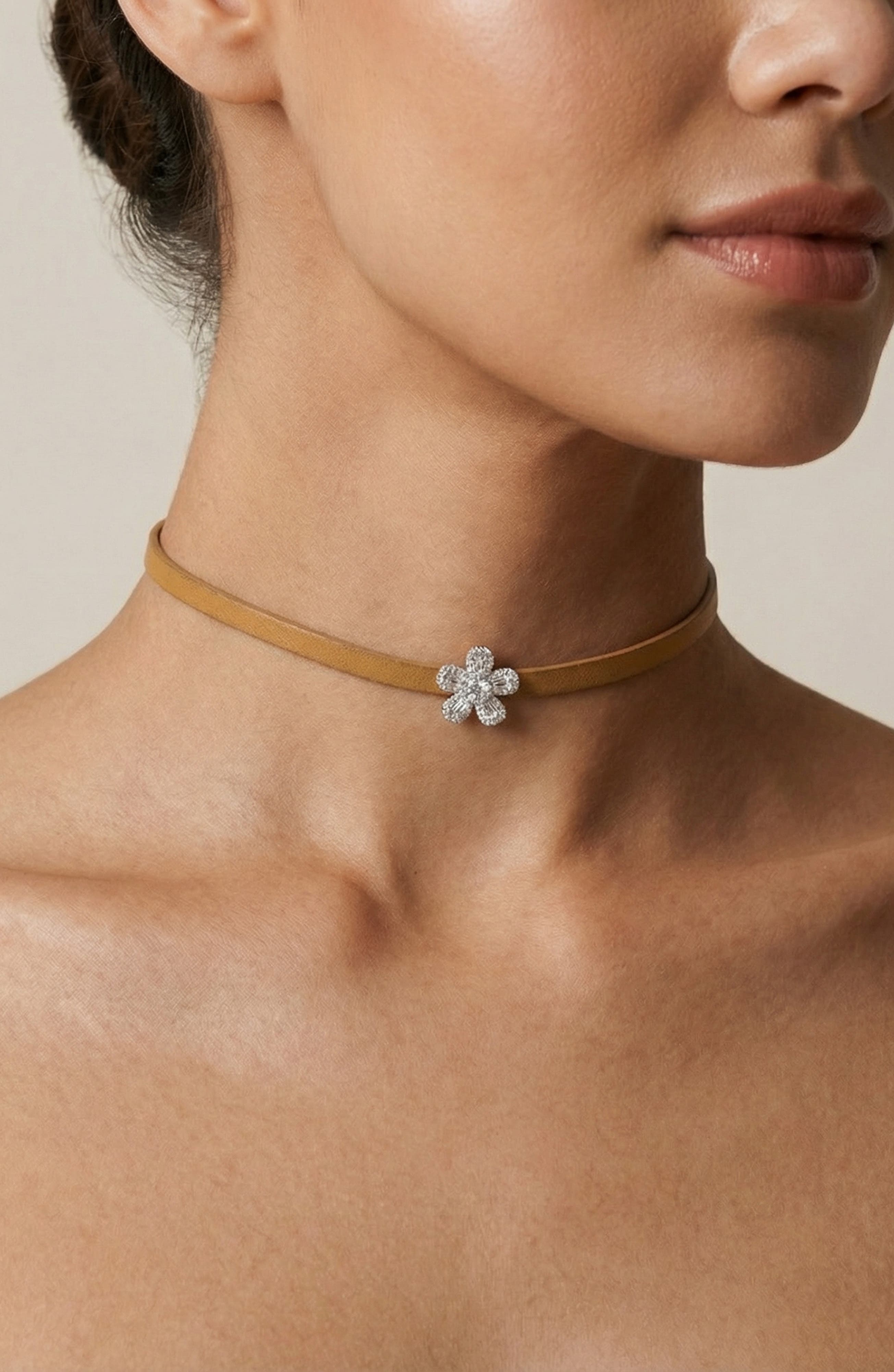 CZ by Kenneth Jay Lane Cubic Zirconia Pavé Flower Choker Necklace