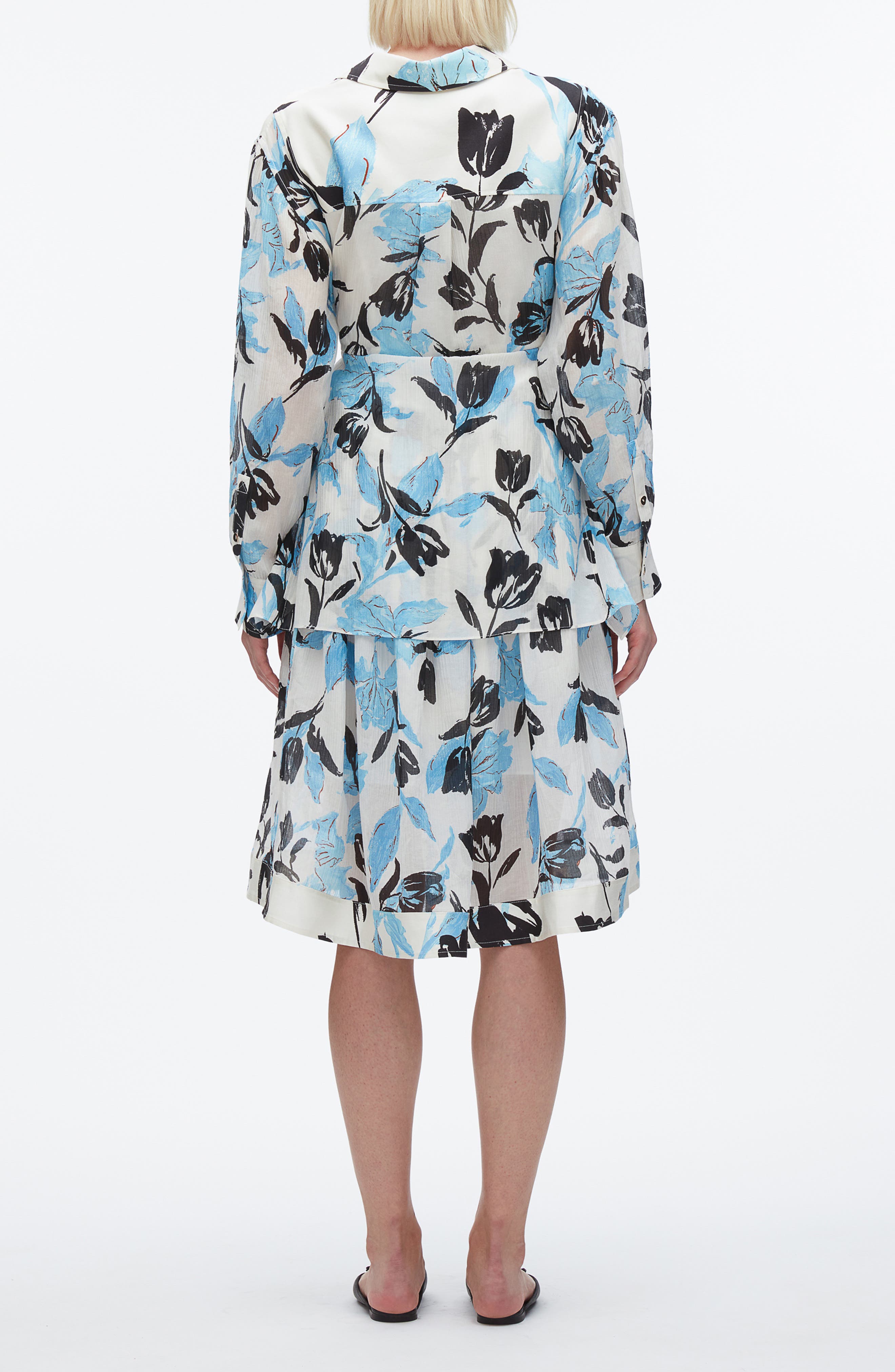 3.1 Phillip Lim Joyful Tulips Long Sleeve Silk Blend Shirtdress
