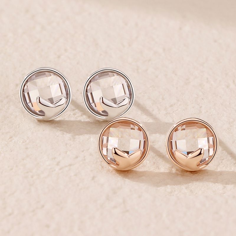 Original mermaid tail earrings, women’s sterling silver, round geometric cubic zirconia earrings, summer Korean-style, delicate and fresh earrings