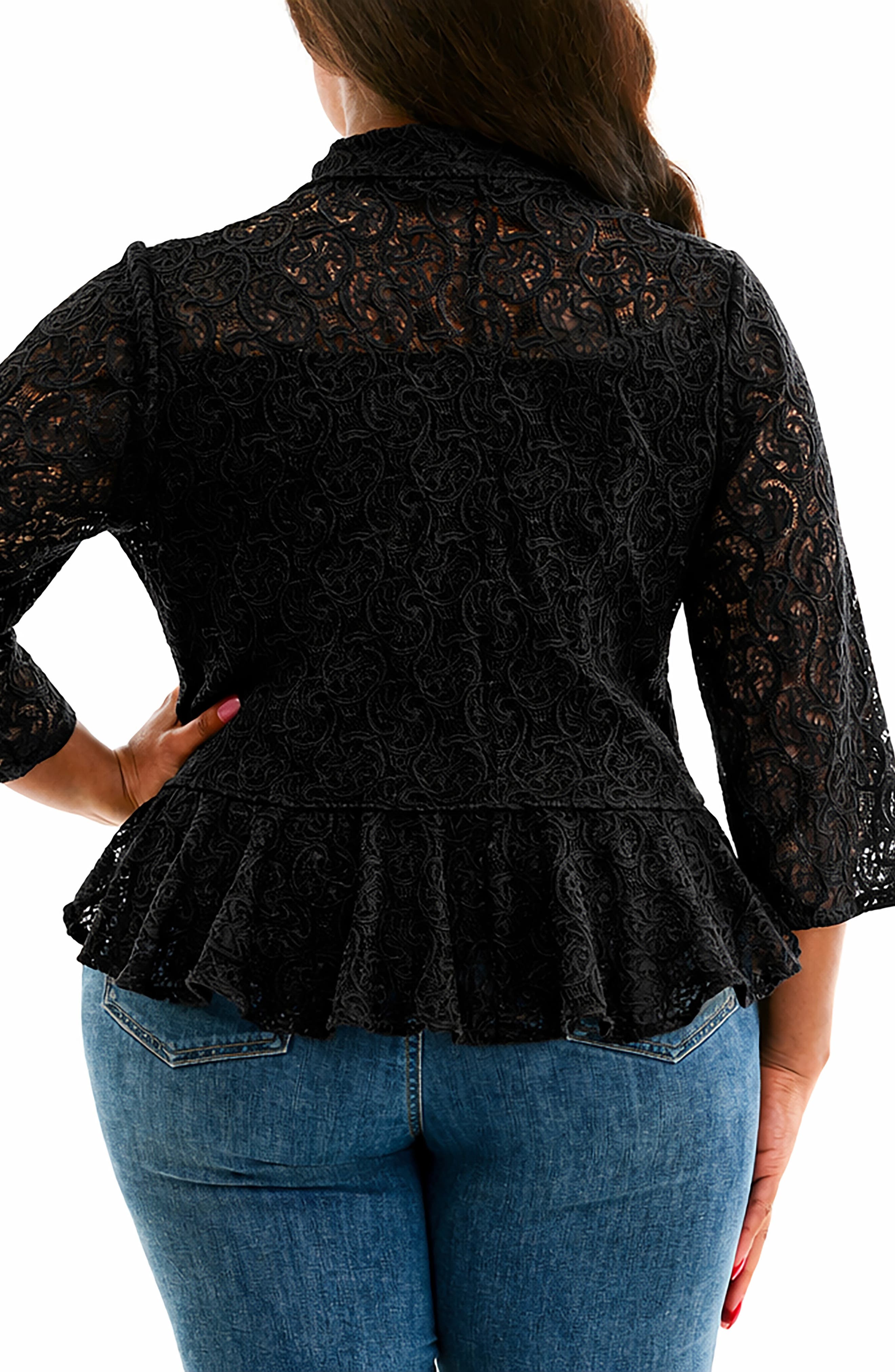 Nina Leonard Ruffle Lace Three-Quarter Sleeve Bolero