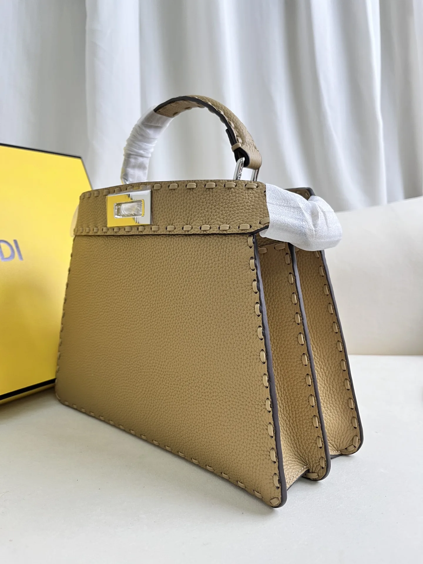 Fendi Peekaboo Beige Grained Leather Shoulder Bag product photo from LabelPicks