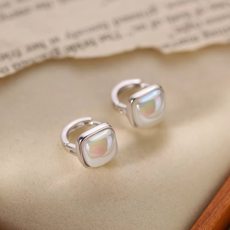 999 pure silver sugar cube pearl earrings, French vintage ins mid-century geometric earrings, exquisite design, trendy earrings