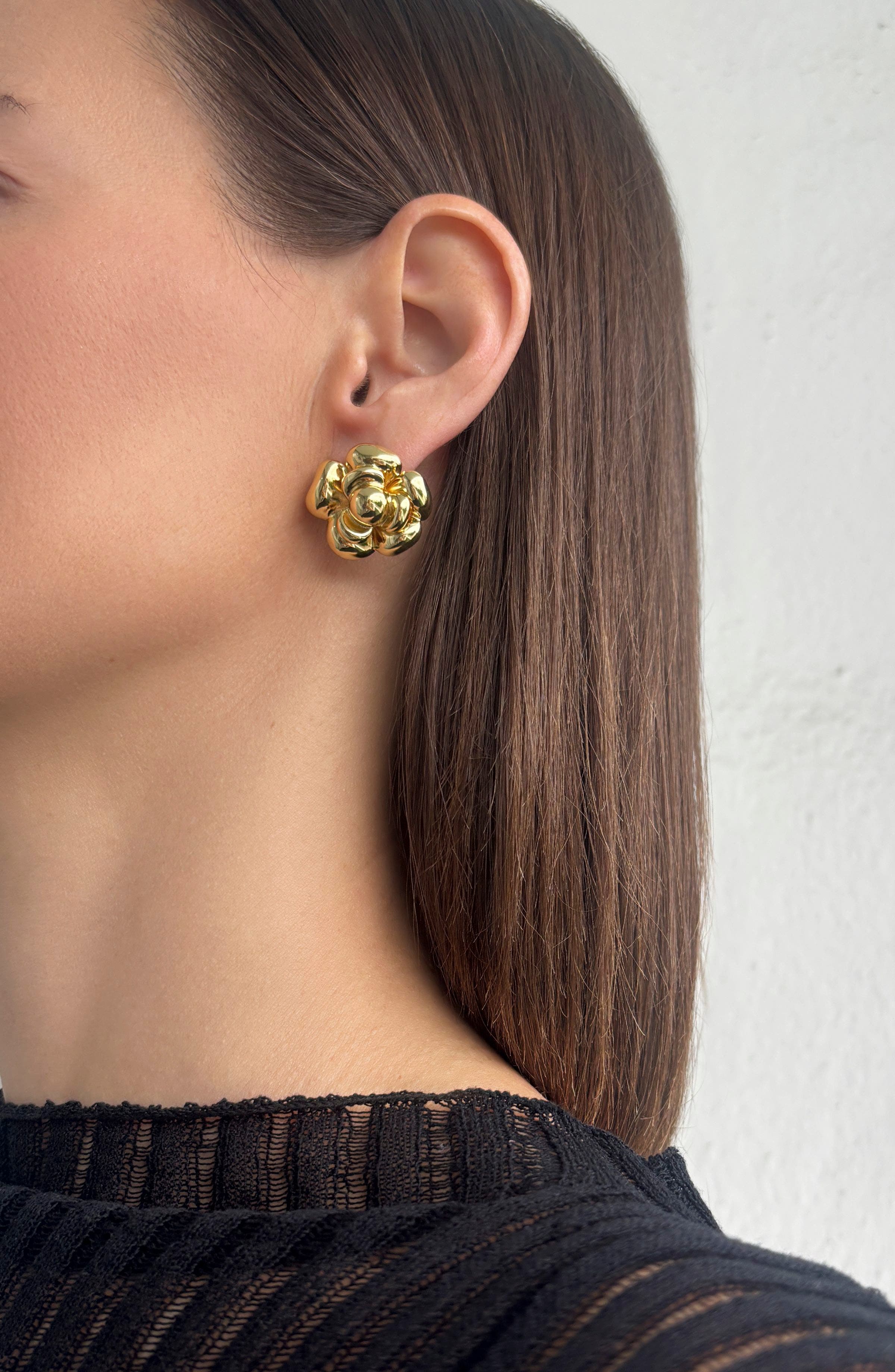 Adornia 14K Gold Plate Camellia Flower Stud Earrings