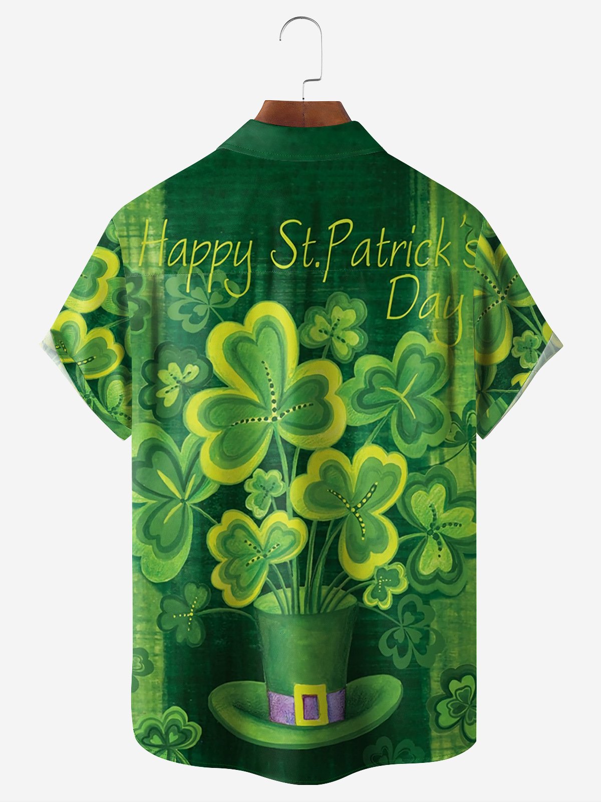 St. Patrick's Day Clover Chest Pocket Short Sleeve Hawaiian Shirt