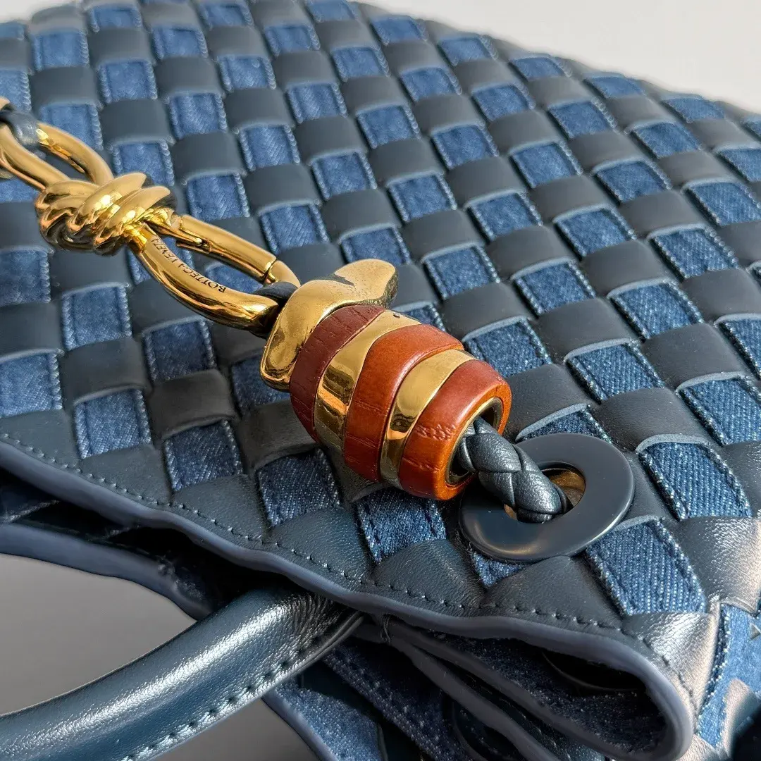 Bottega Veneta Andiamo Navy Intrecciato Woven Leather Top Handle Bag product photo from LabelPicks