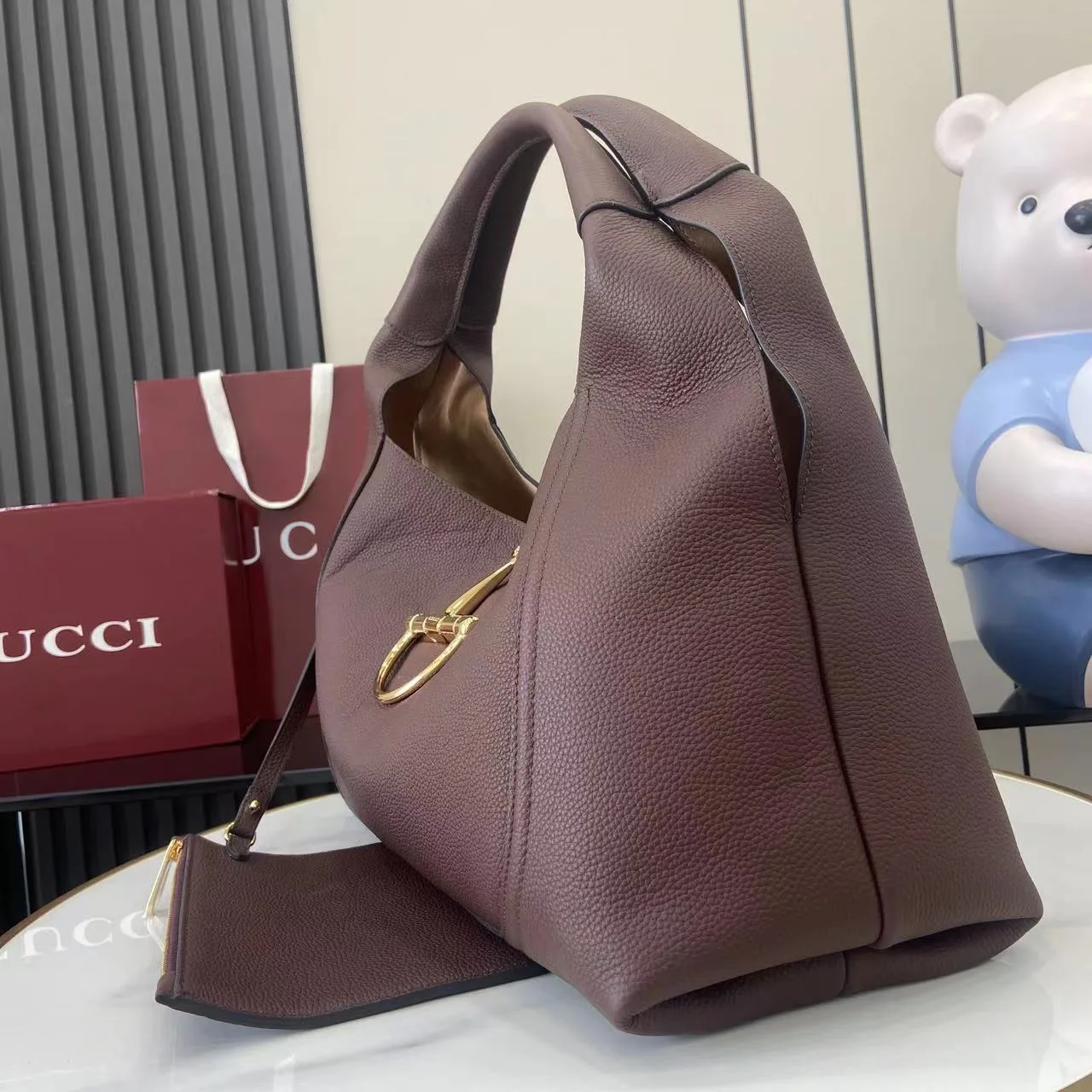 Gucci Brown Grained Leather Shoulder Bag product photo from LabelPicks