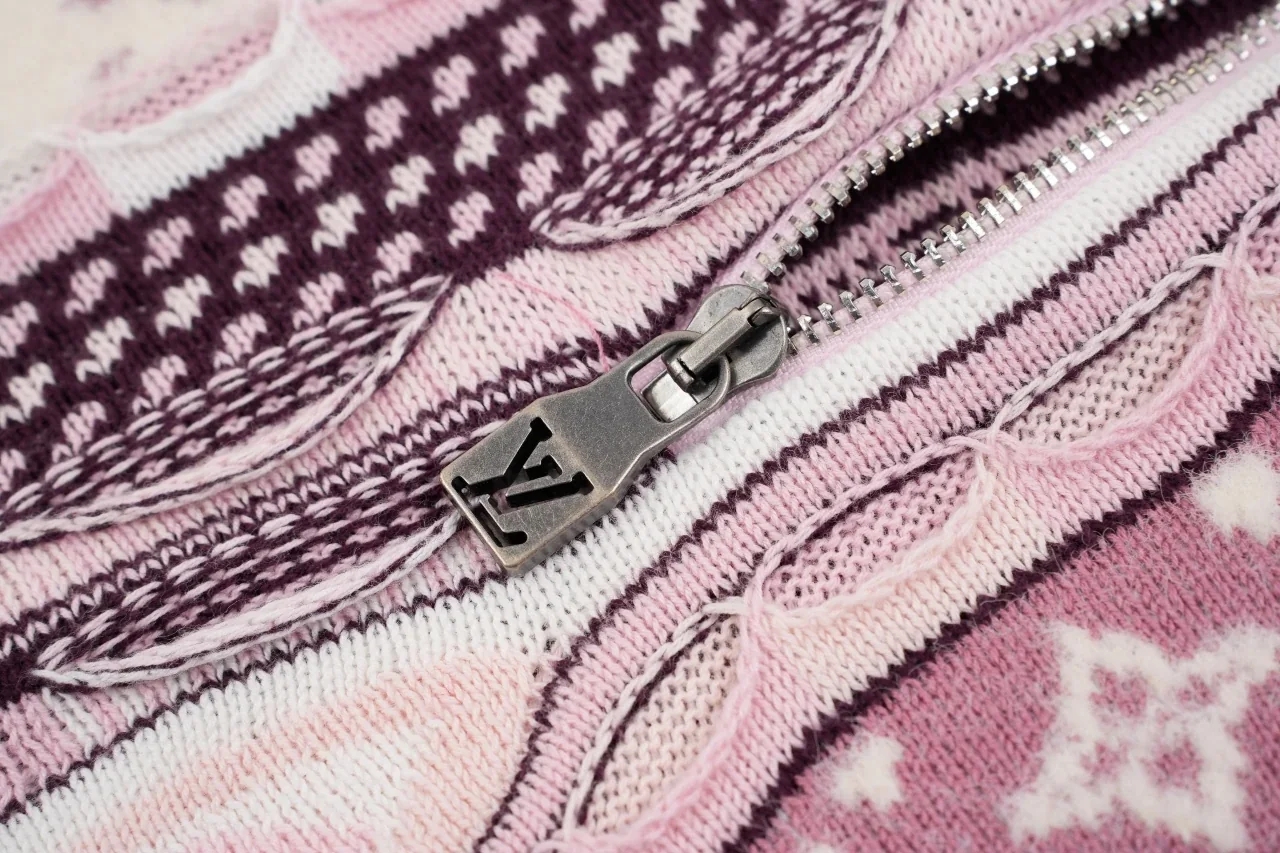 Louis Vuitton Pink White Monogram Jacquard Half Zip Sweater Jacket product photo from LabelPicks