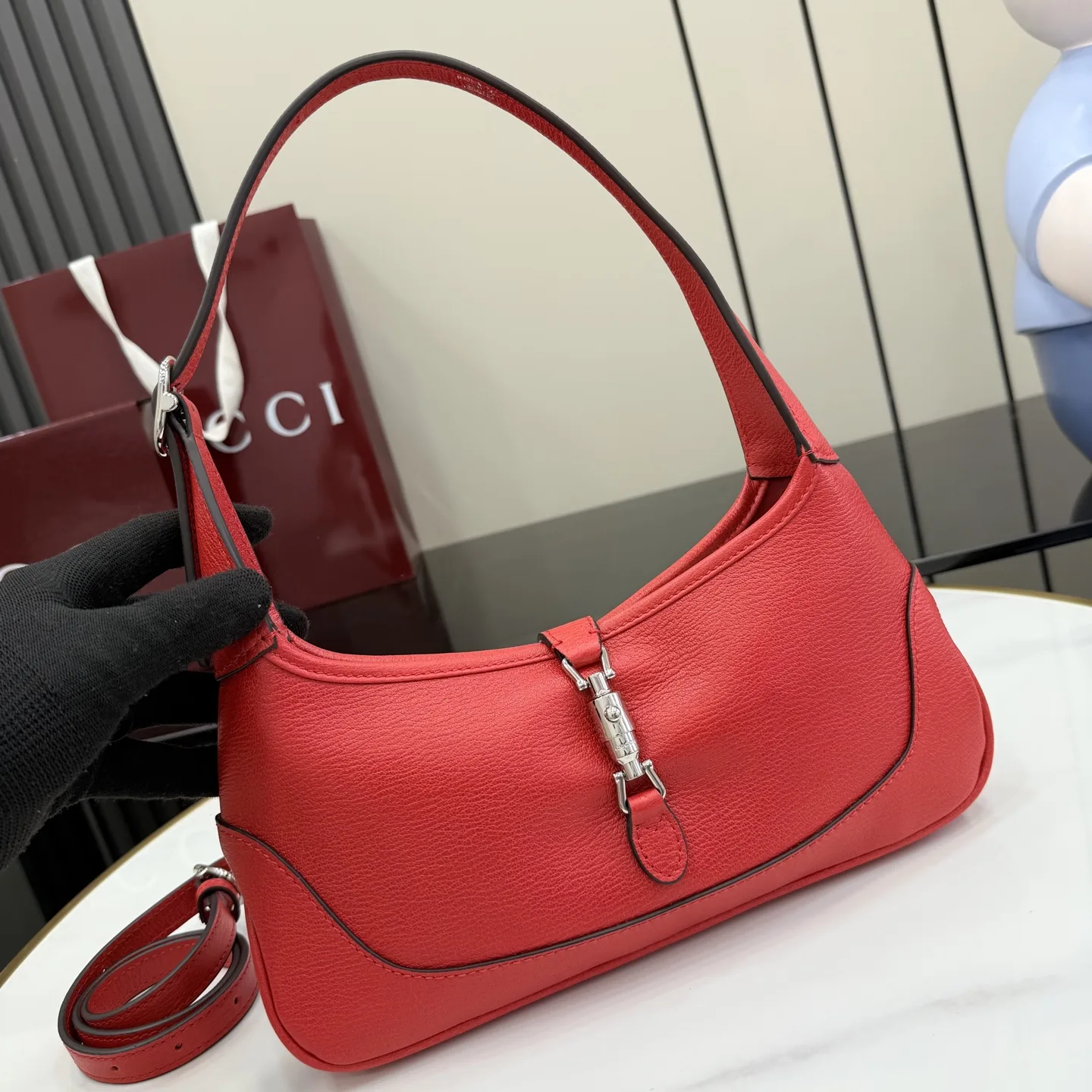 Gucci Red Jackie Grained Leather Shoulder Bag product photo from LabelPicks