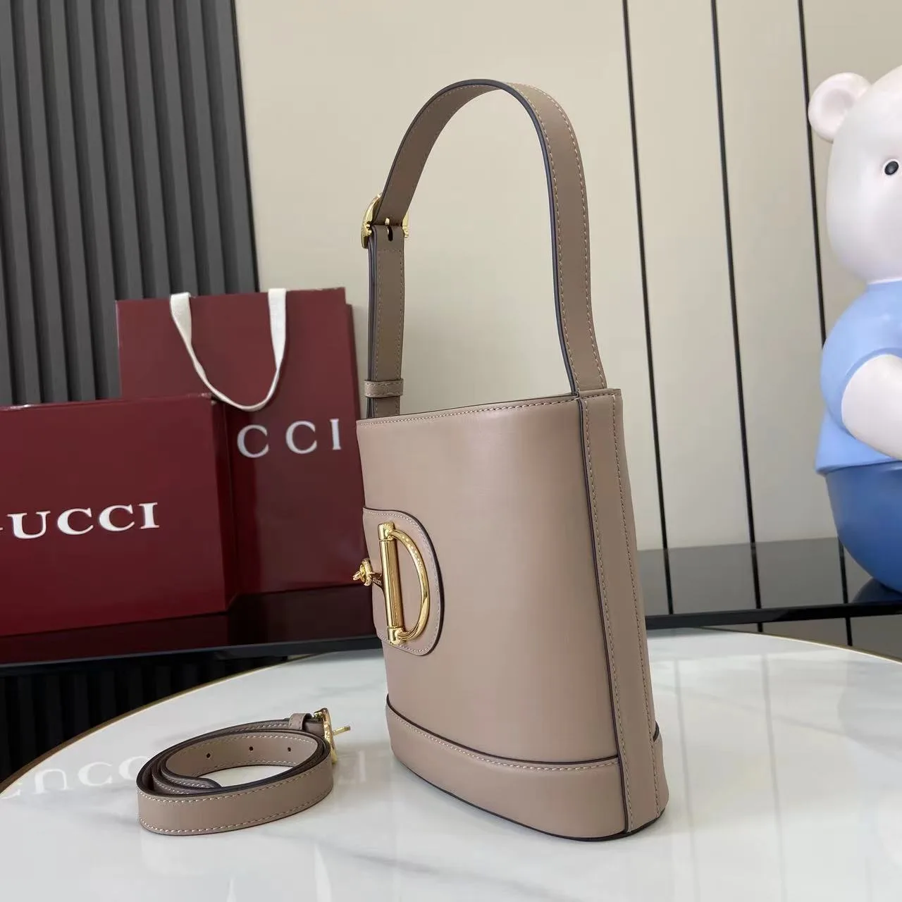 Gucci Grey Smooth Leather Bucket Bag product photo from LabelPicks
