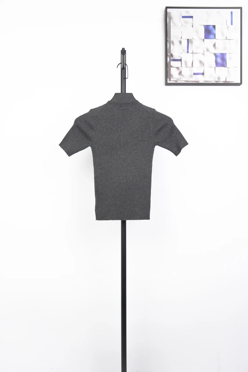 Prada Charcoal Logo Embroidered Half-Sleeve Knit Top product photo from LabelPicks
