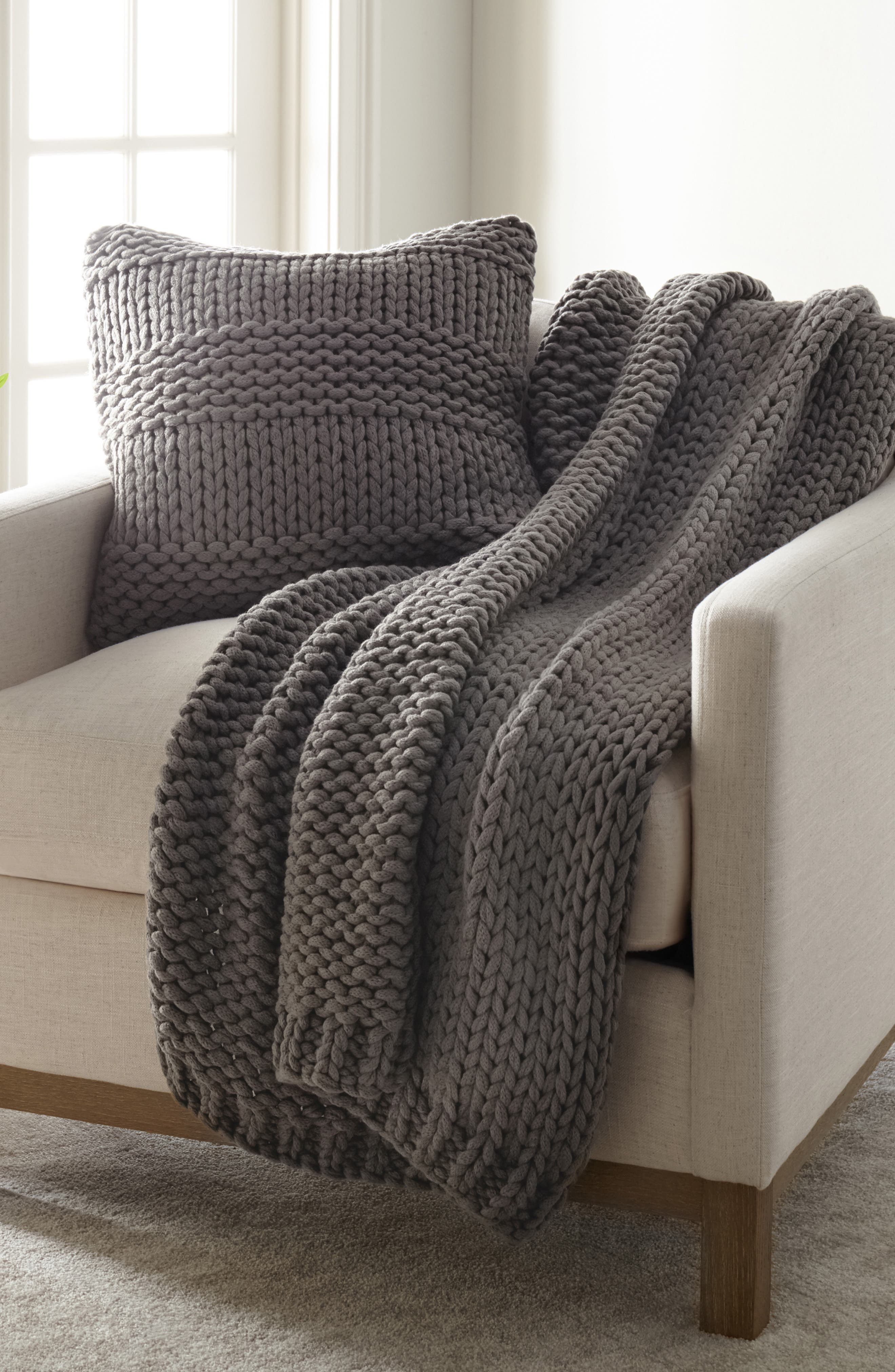 HOMESPUN Chunky Knit Accent Pillow & Oversize Throw Blanket Set
