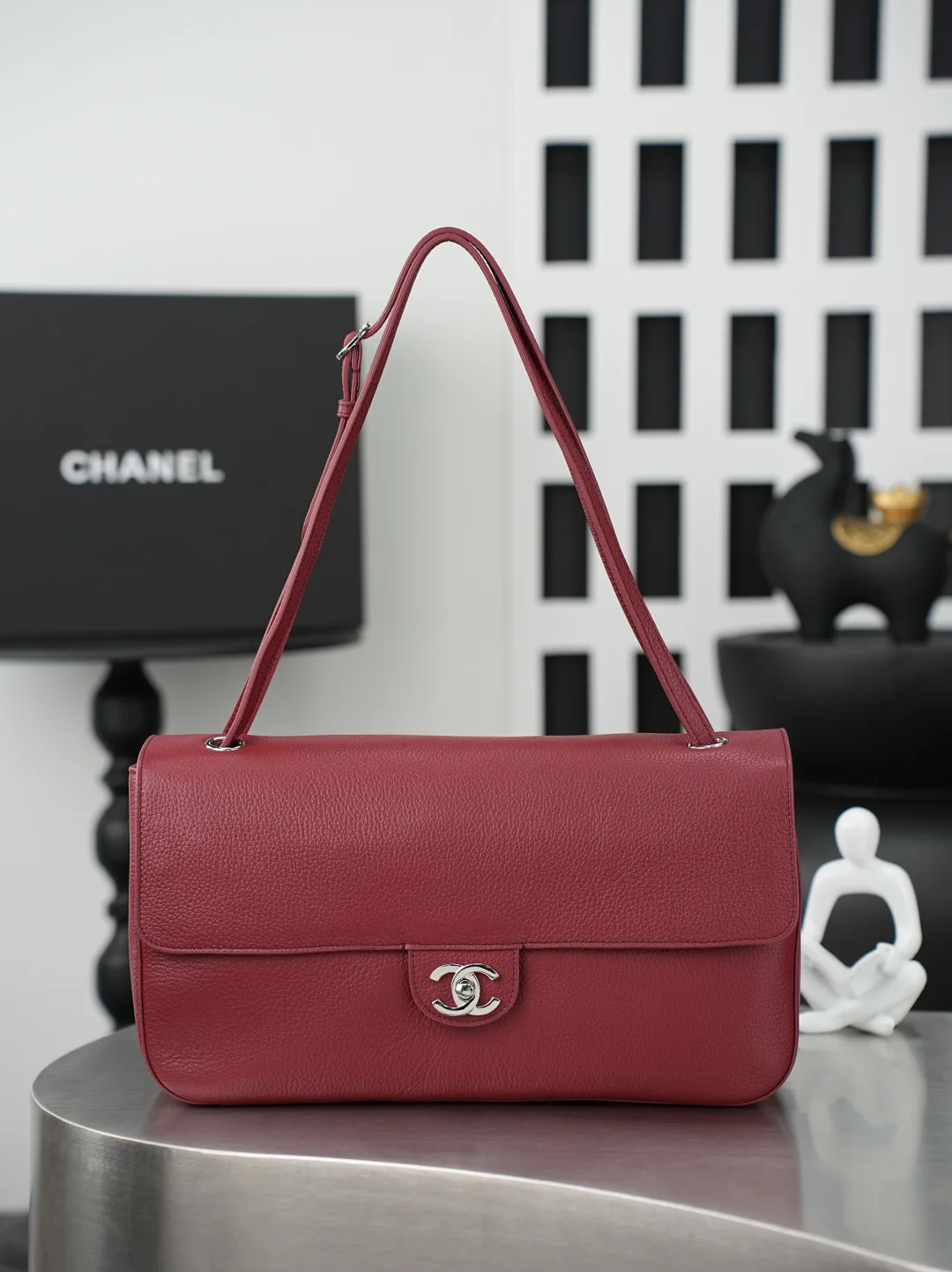 Chanel Burgundy Classic Flap Grained Leather Shoulder Bag product photo from LabelPicks