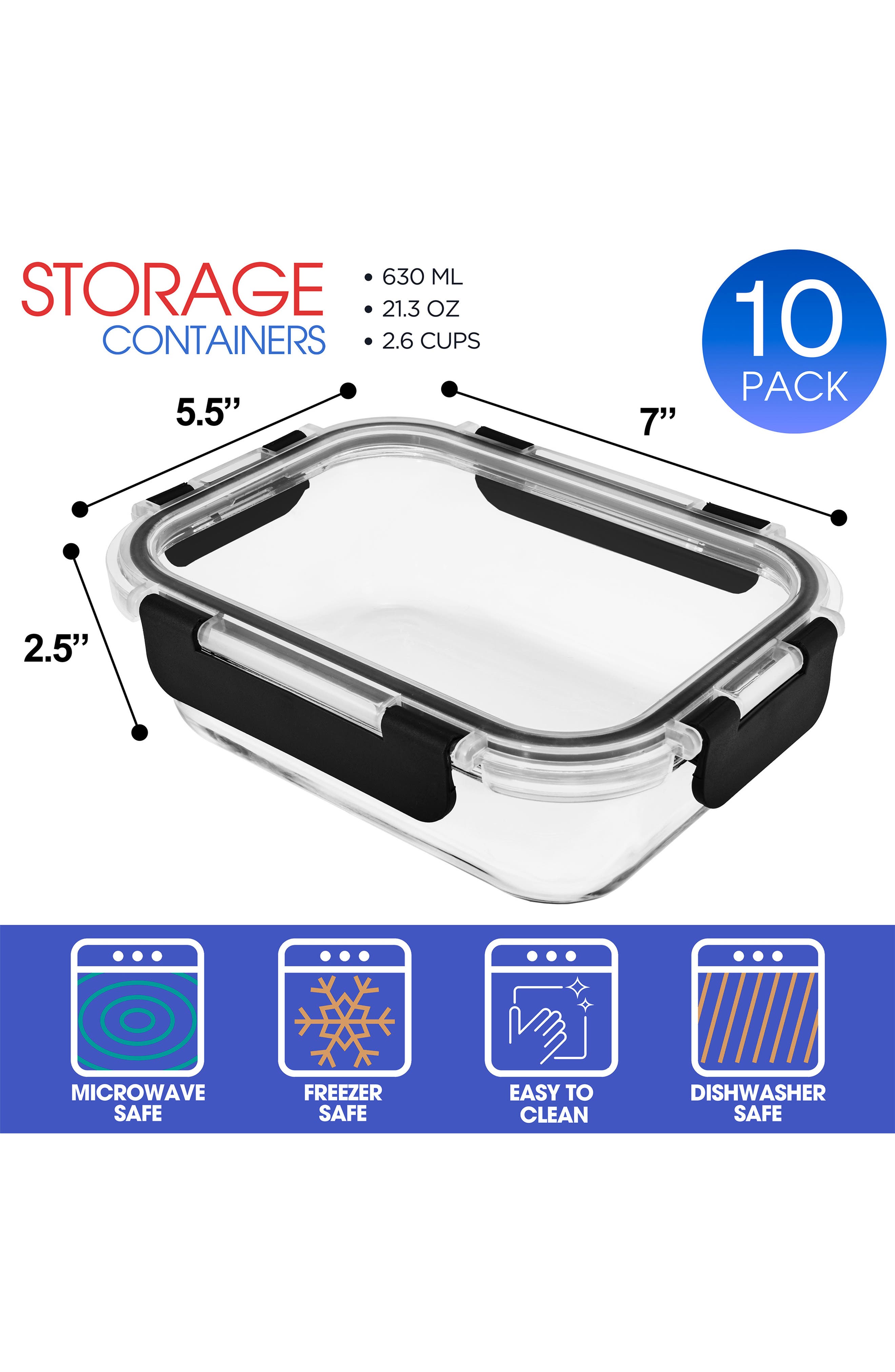 SORBUS 10-Pack Glass Food Prep Storage Containers